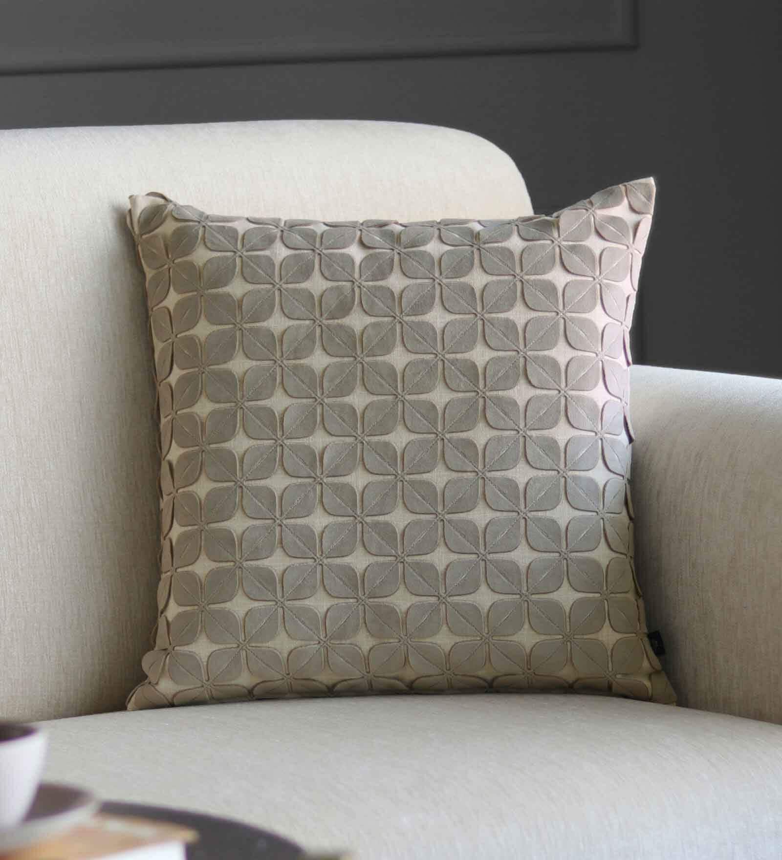 Grey Floral Poly Cotton 16 x 16 Inches Cushion Cover
