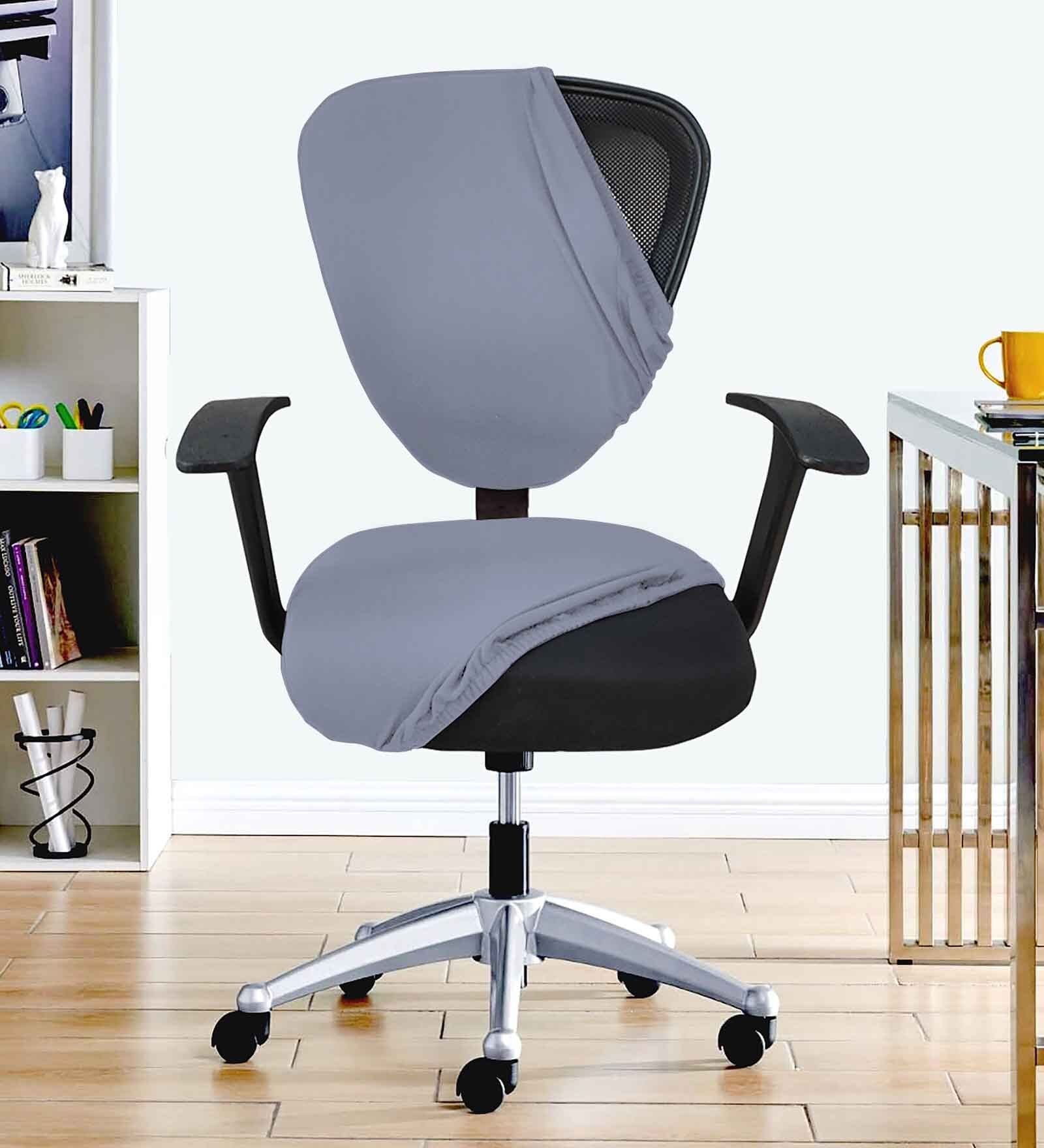 Grey Polycotton Solid 18 x 18 Inches Elastic Stretchable Office Chair Covers (2 Pcs