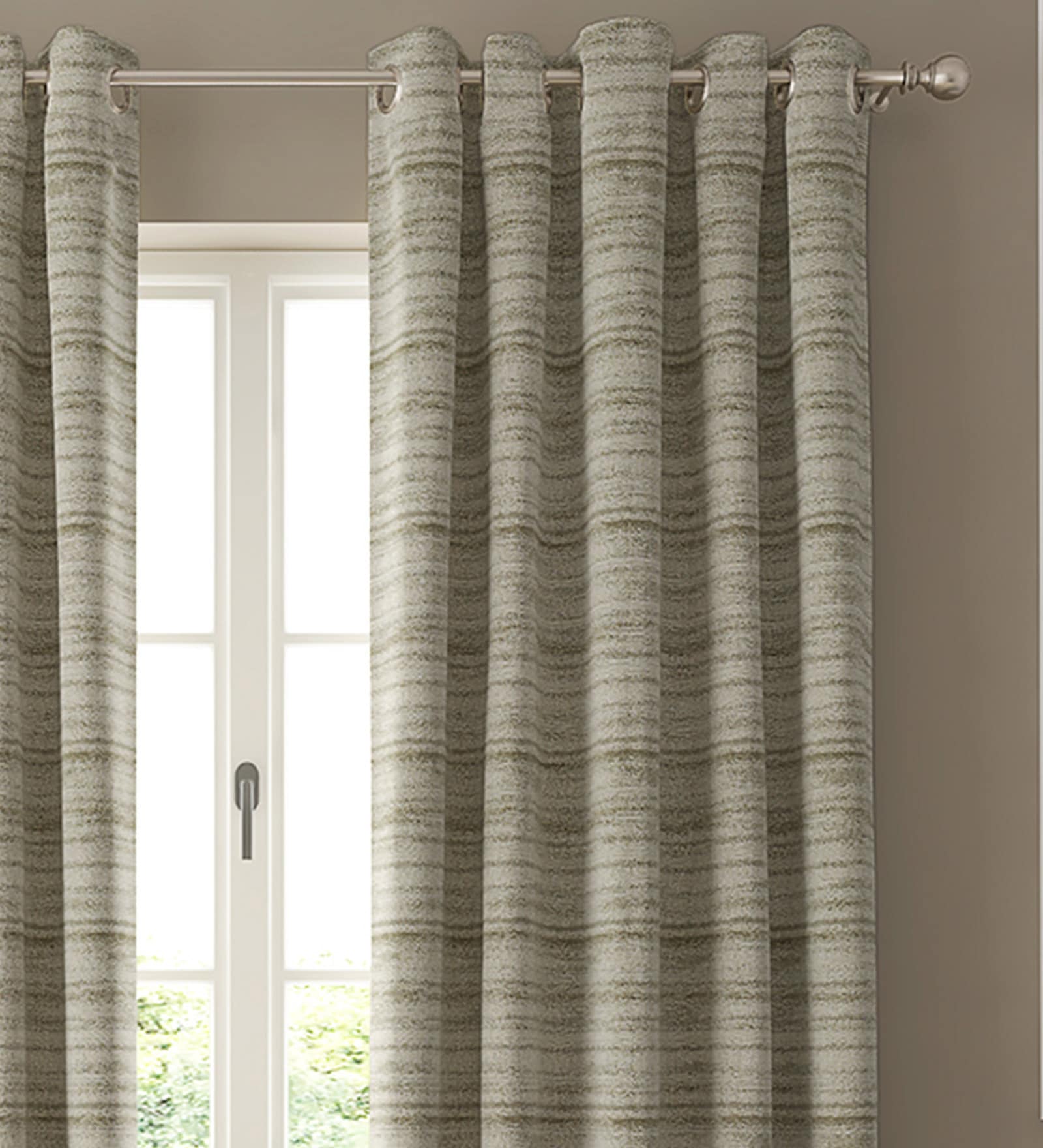 Grey Solid Poly Cotton 7 Ft Semisheer Eyelet Door Curtains (Set of 2)