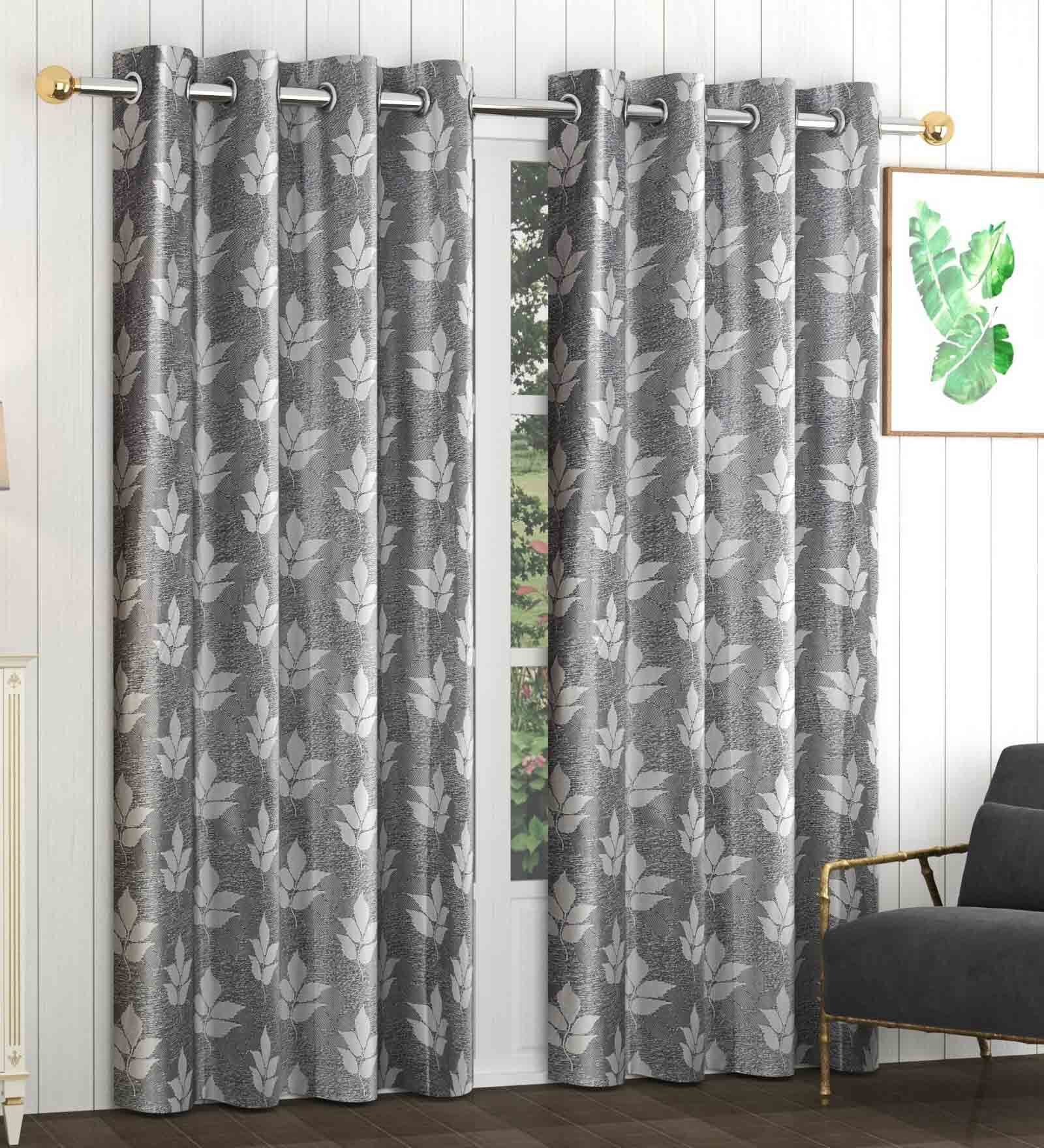 Grey Polyester Floral 9Ft Semisheer Eyelet Door Curtains (Pack of 2)