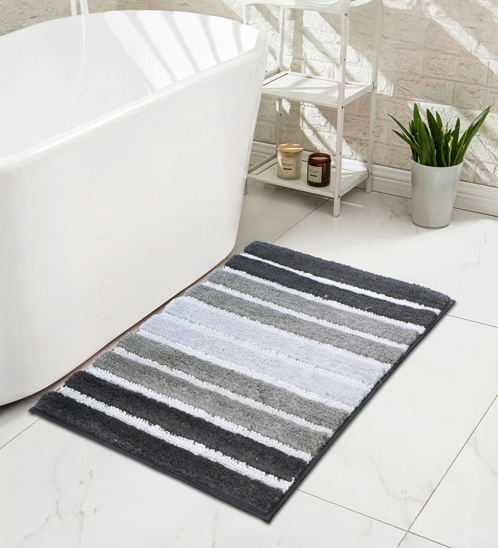 Grey Polyester 24X16 Inches Anti-Skid  Bath Mat