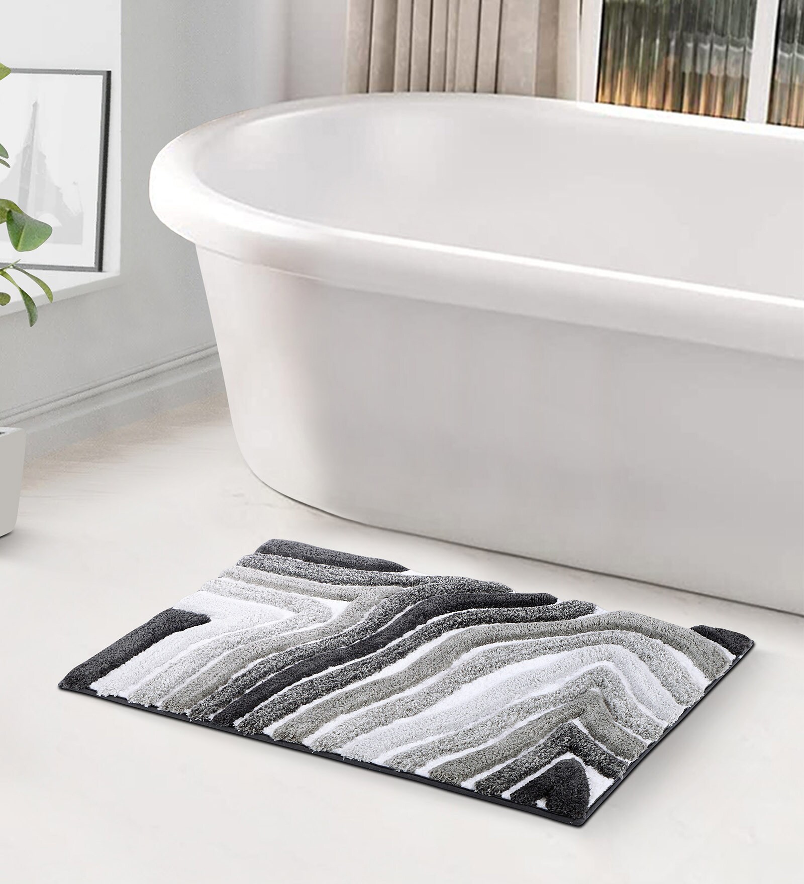 Grey Polyester 32X20 Inches Anti-Skid  Bath Mat
