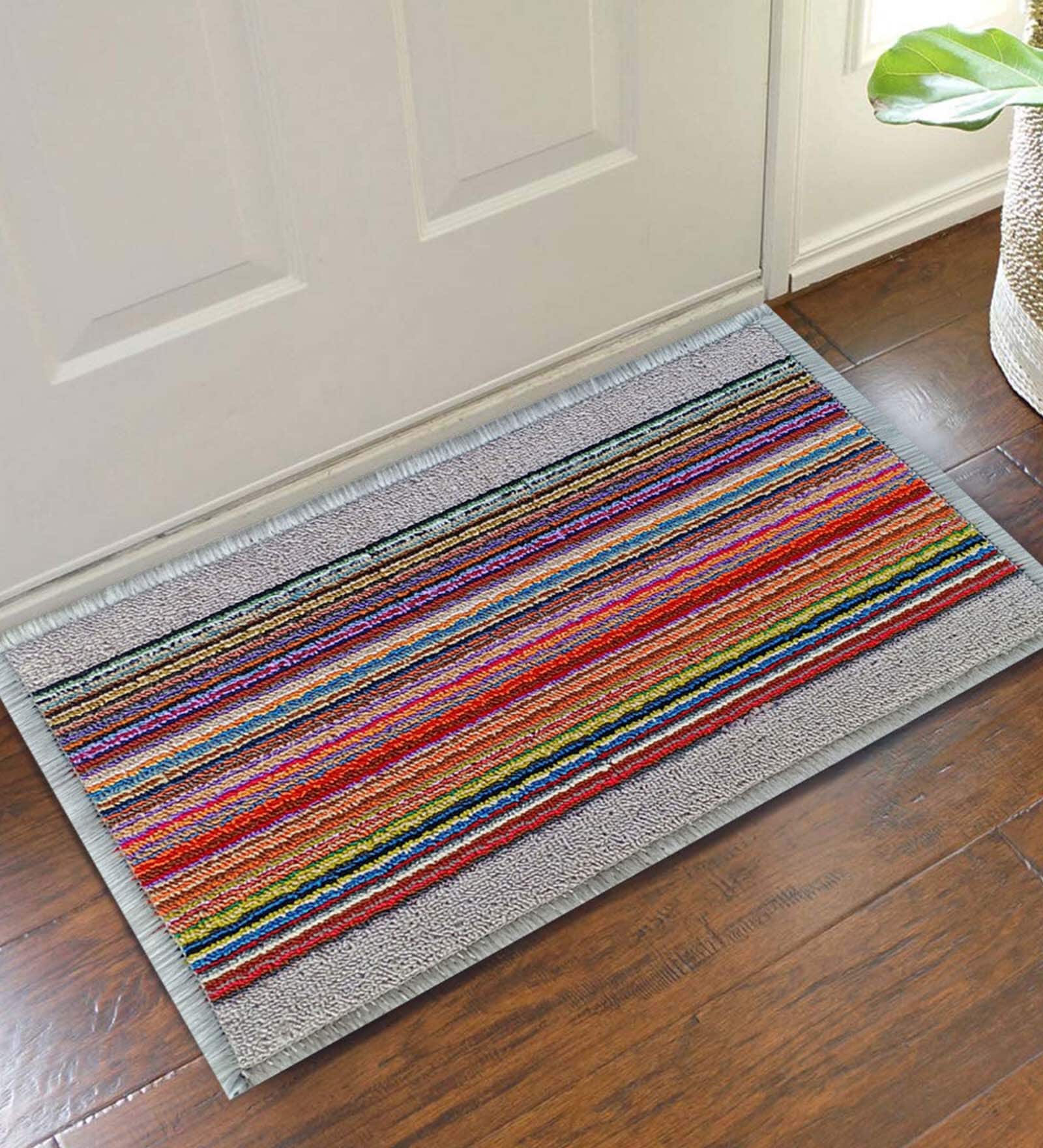 Multicolor Geometric Polyester 15 x 23 Inches Anti Skid Door Mat