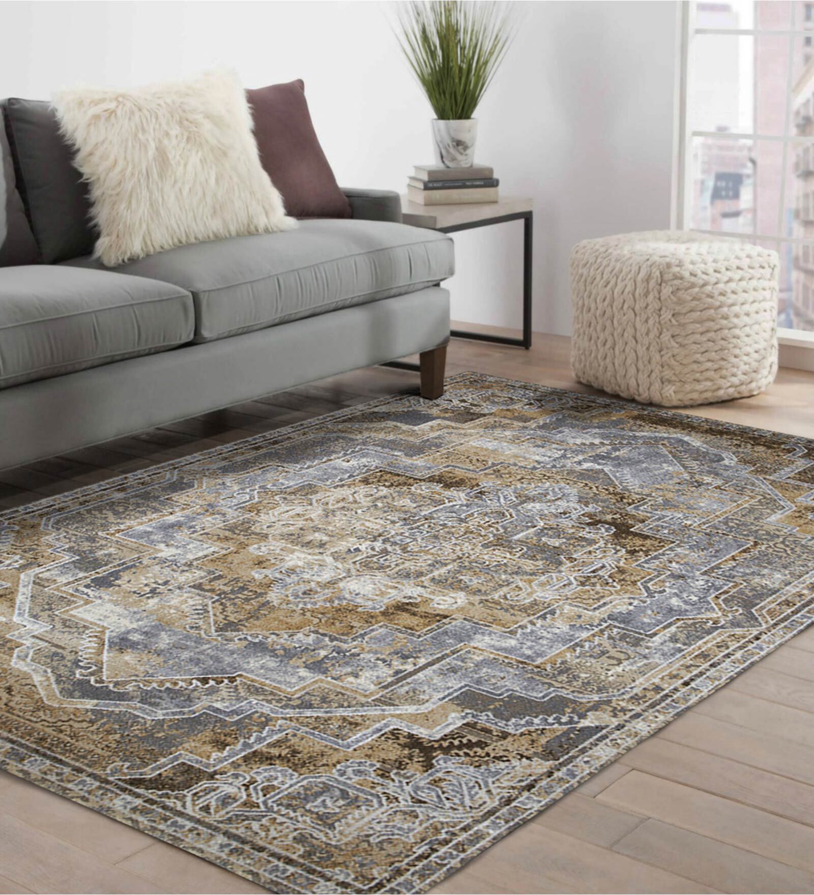 Machine Made Polyester Rugs Buy Grey Persian Polyester 4 ft x 6 ft Machine Made Carpet at 25% OFF ...