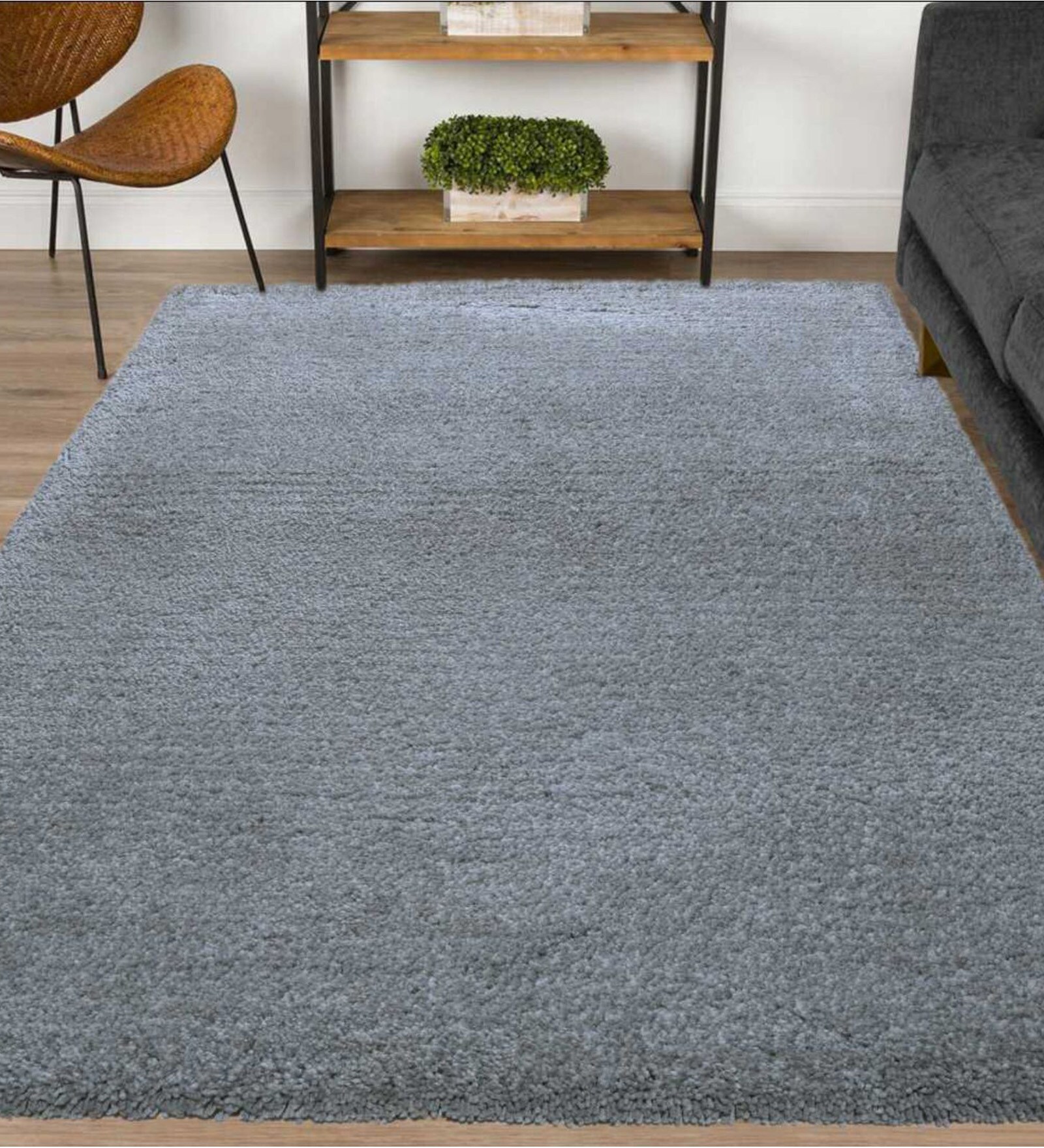 Grey Polyester Shaggy 5' x 3' Hand tufted Carpet