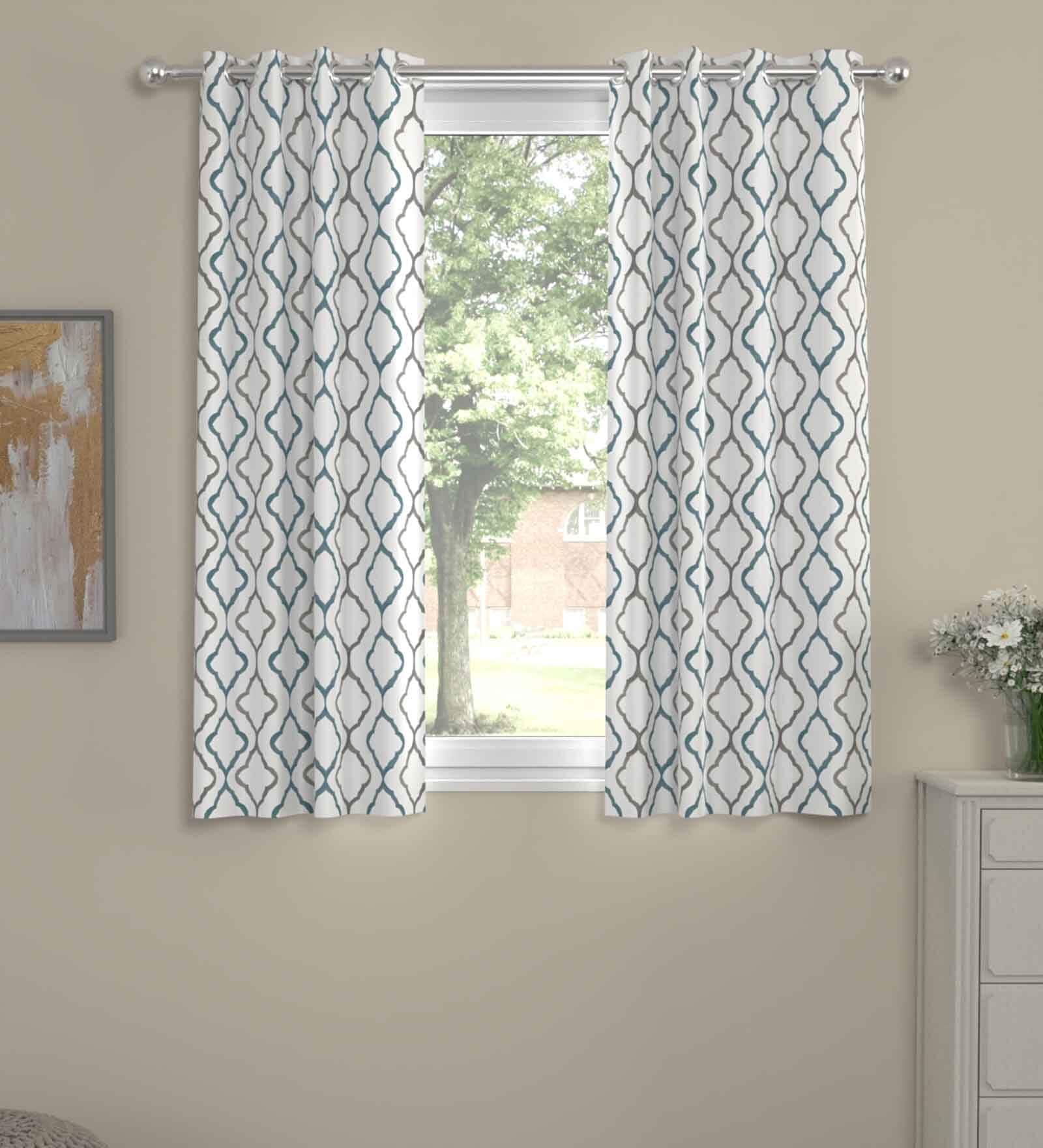 Grey Polyester Abstract 5ft Semisheer Eyelet (2 pc) Window Curtains
