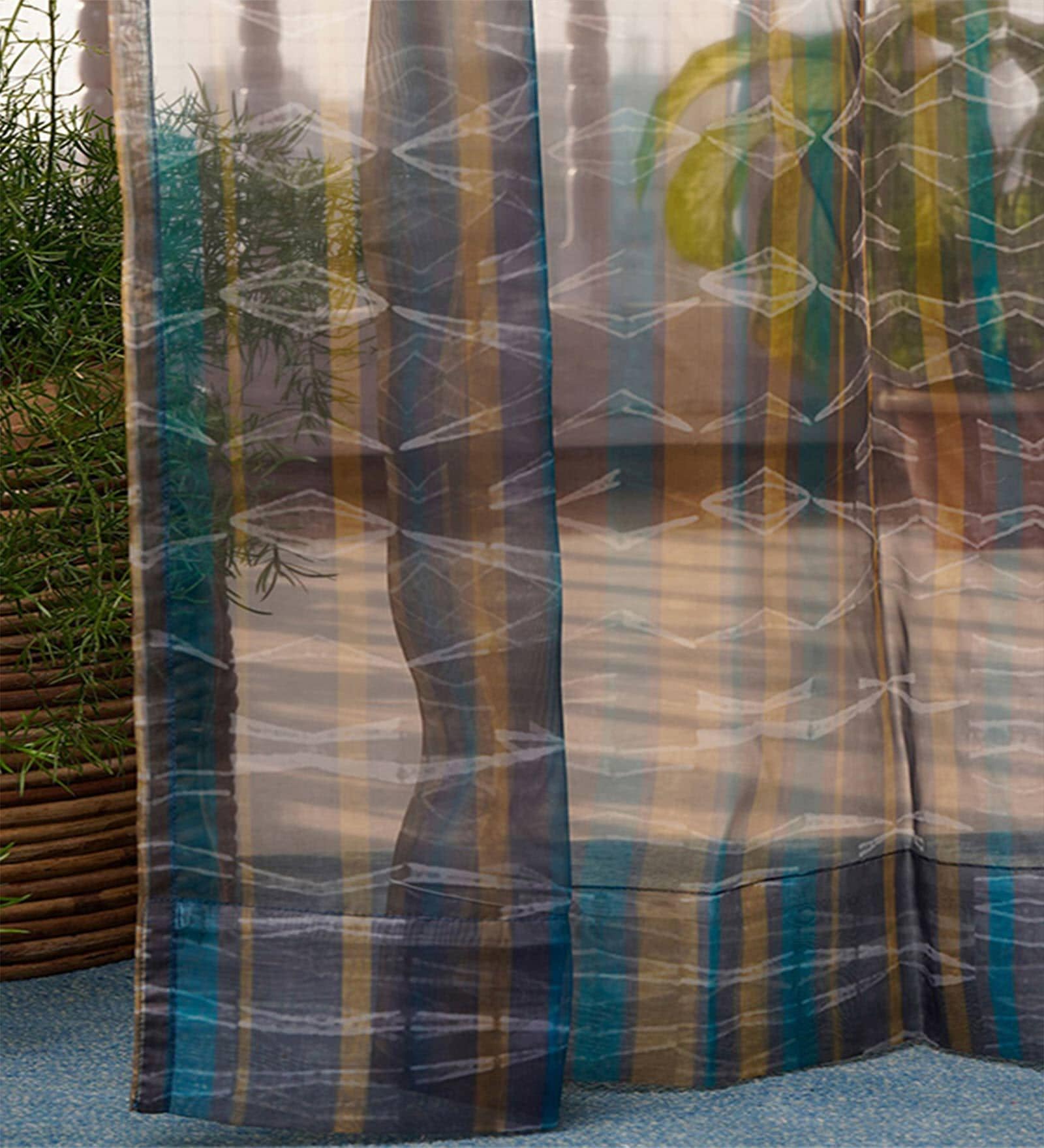 Grey Abstract Polyester 8 Ft Sheer Rod Pocket Door Curtain