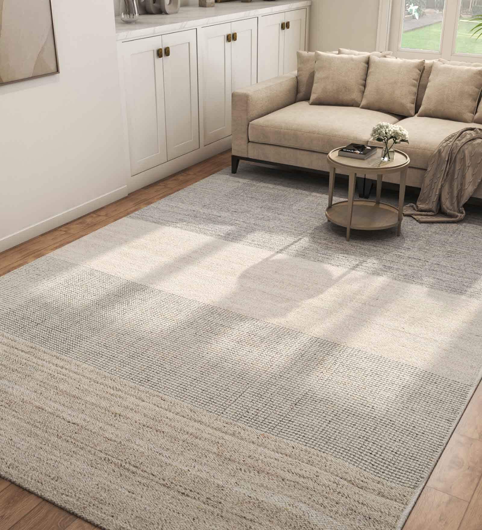 Grey Polyester Abstract 72 x 108 Inches Flat Weaves Dhurries