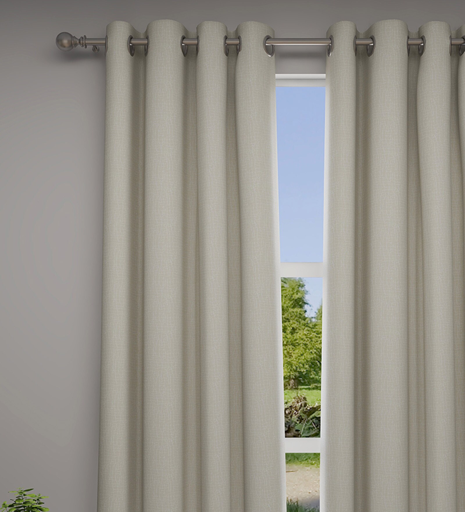 Grey Abstract Polyester 7 Ft Semisheer Eyelet Door Curtains (Set of 2)