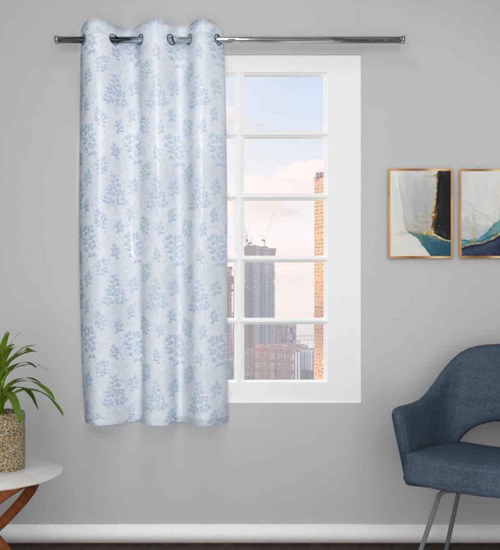Grey Polyester Blend Geometric 5ft Light Filtering Eyelet Window Curtain