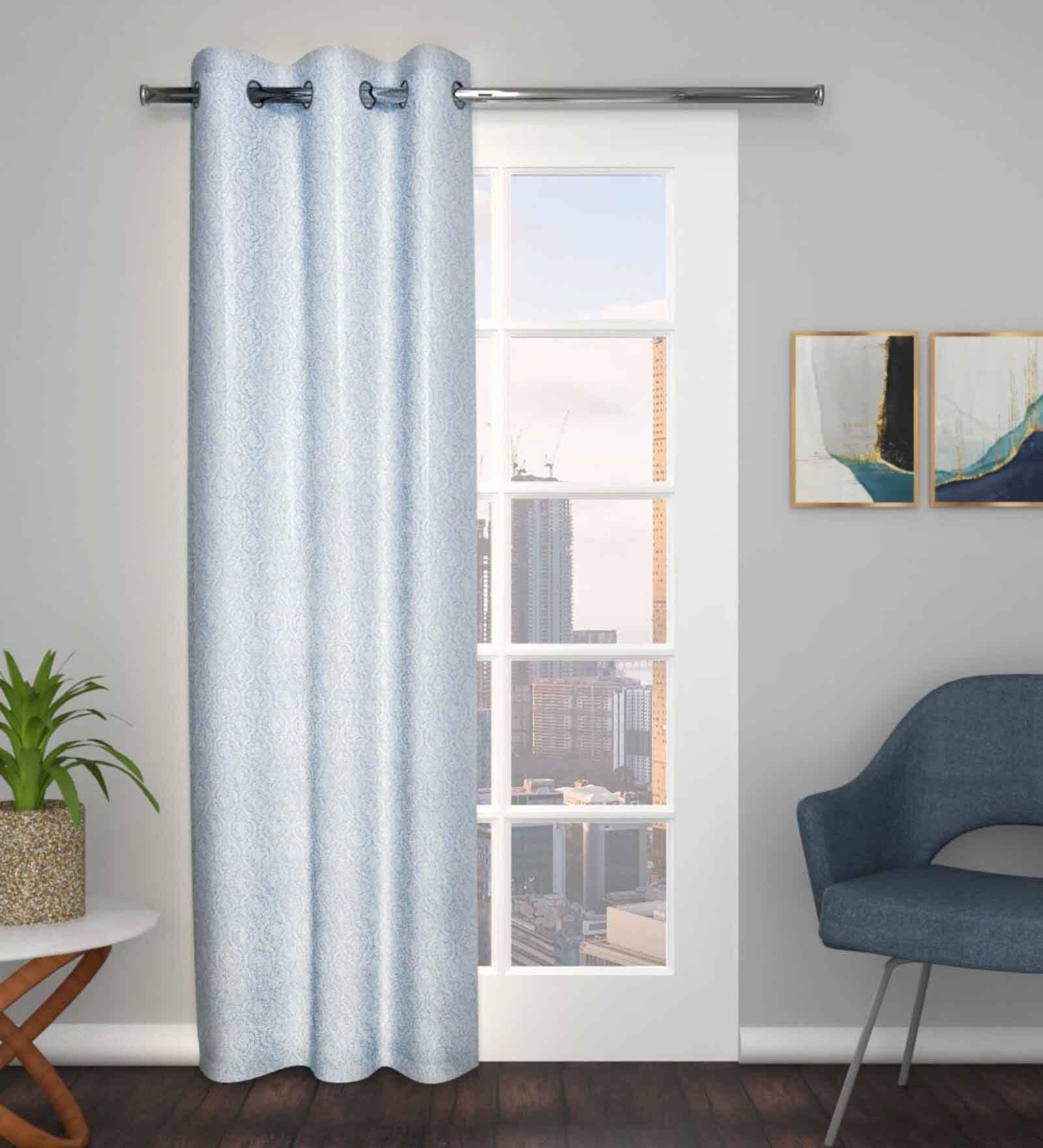 Grey Polyester Blend Geometric 8ft Light Filtering Eyelet Long Curtain