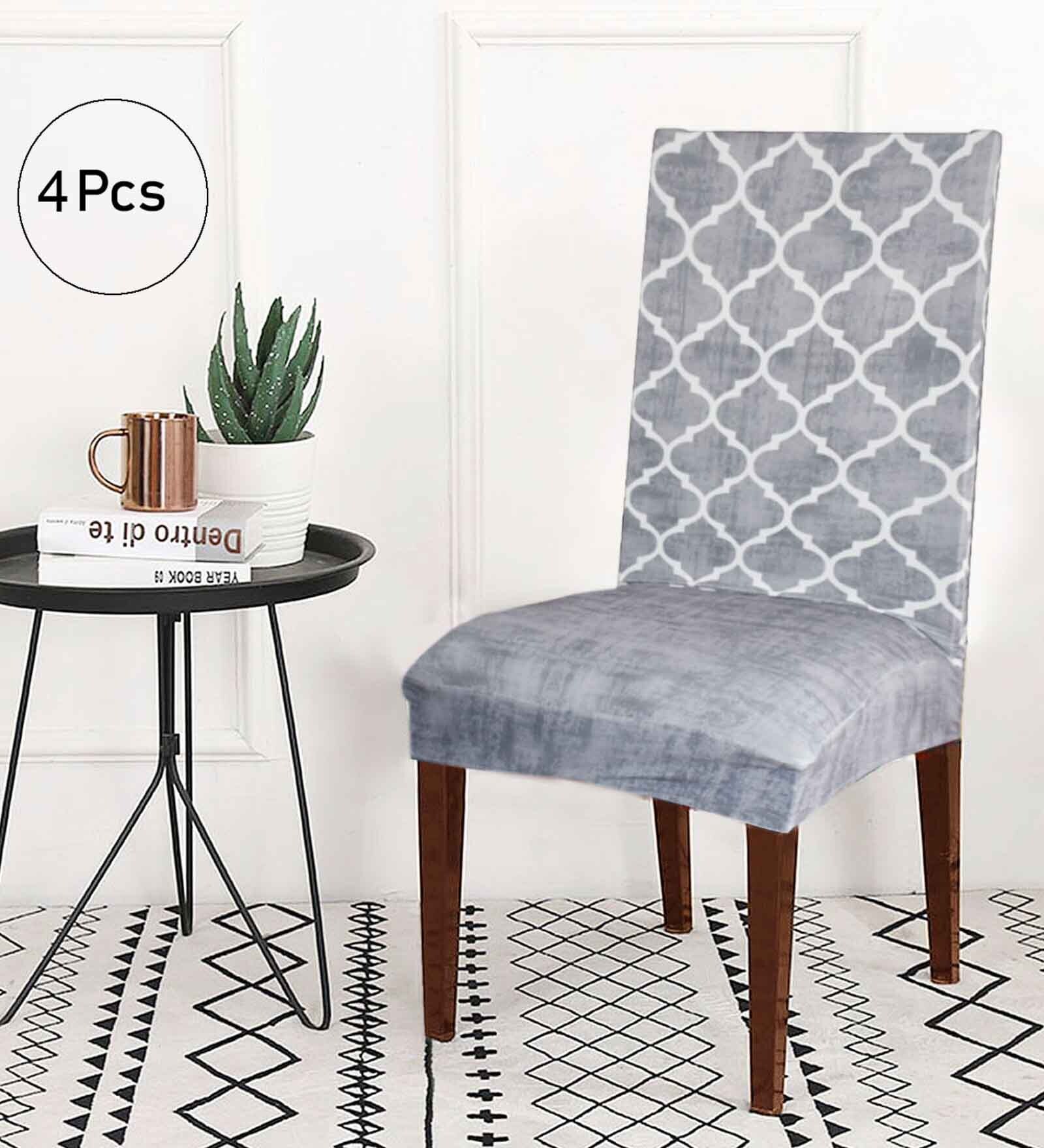Grey Printed Polyester Blend 14x38 Inches Chair Covers (Pack of 4)