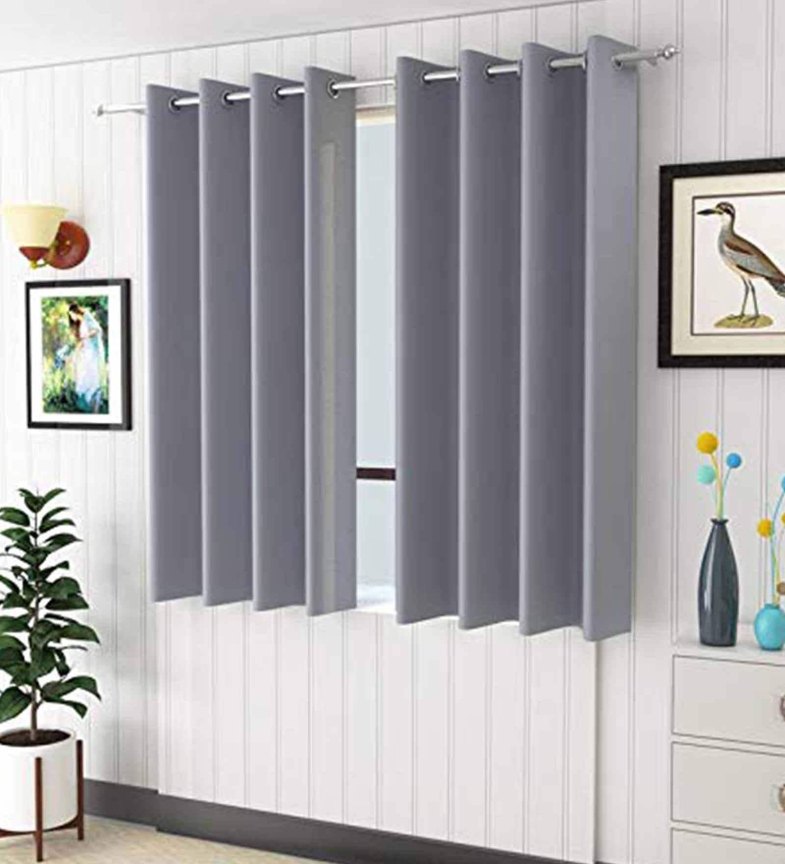 Grey Solid Polyester 5 Ft Light Filtering Eyelet Window Curtains (Set of 2)