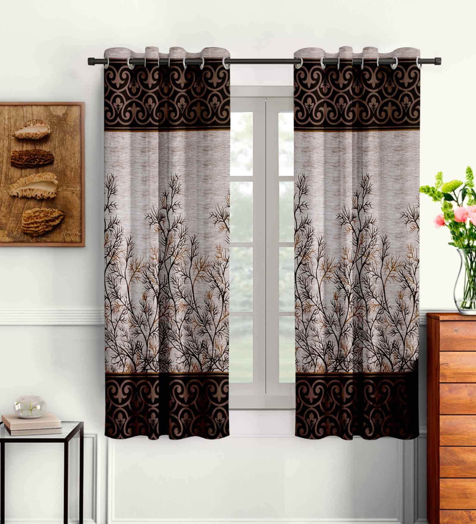 Brown Traditional Polyester 5 Ft Semisheer Eyelet Window Curtains (Set of 2)