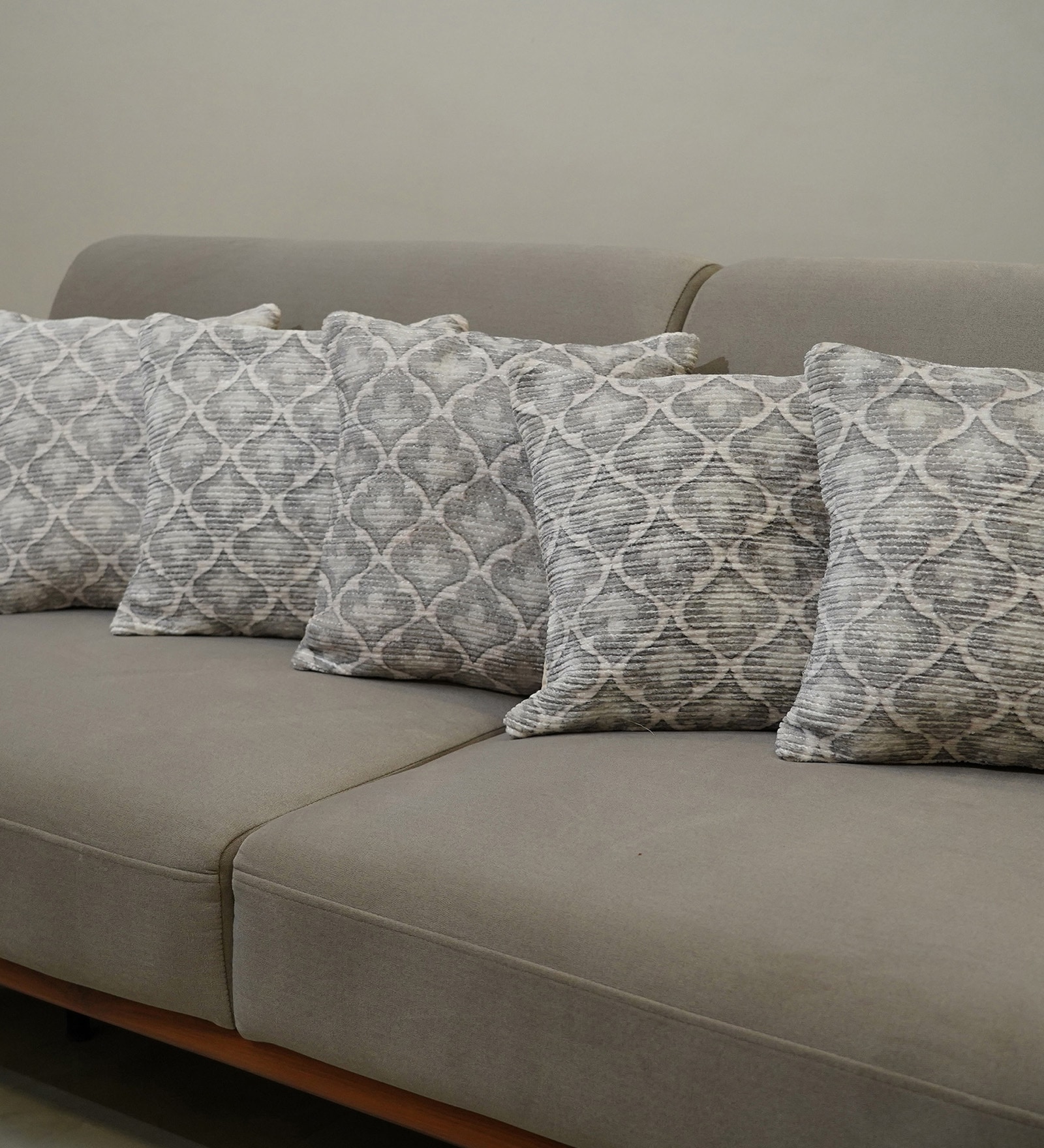 Grey Polyester Floral 20x20 inches Cushion Covers Set of 5