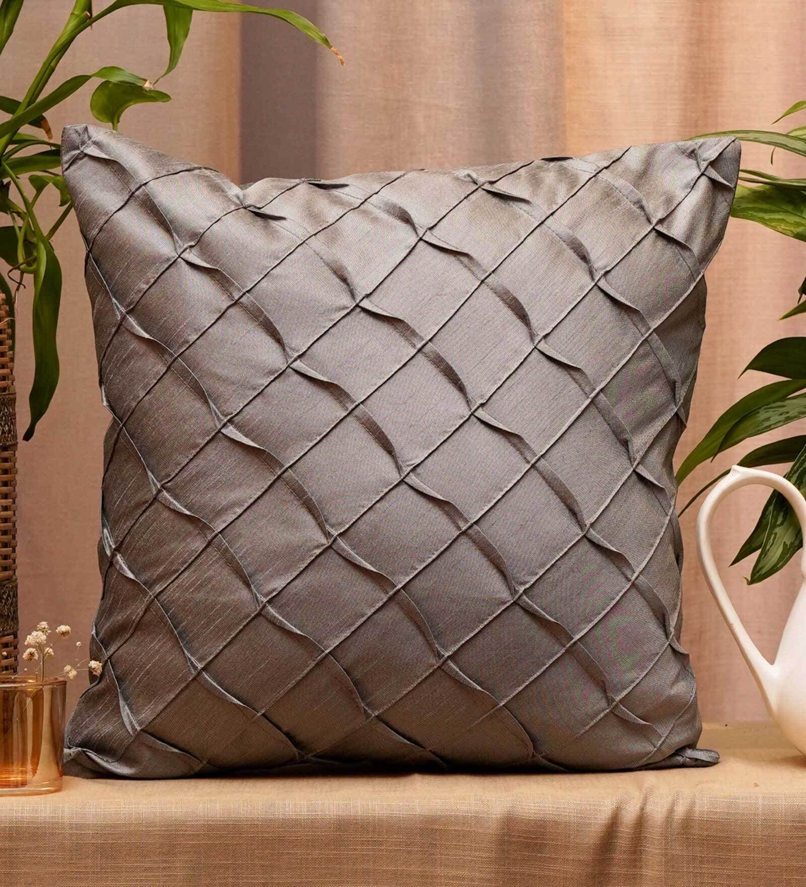 Grey Textured Polyester 16 x 16 Inch Cushion Cover