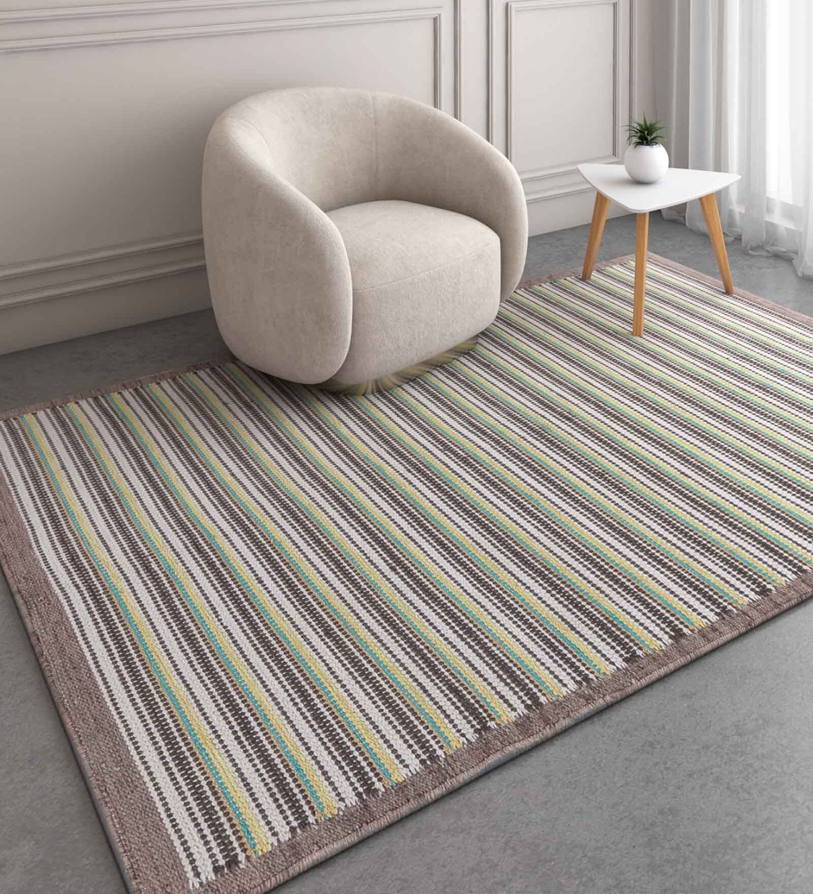 Grey Polyester Geometric 60 x 84 Inches Flat Weaves Dhurries