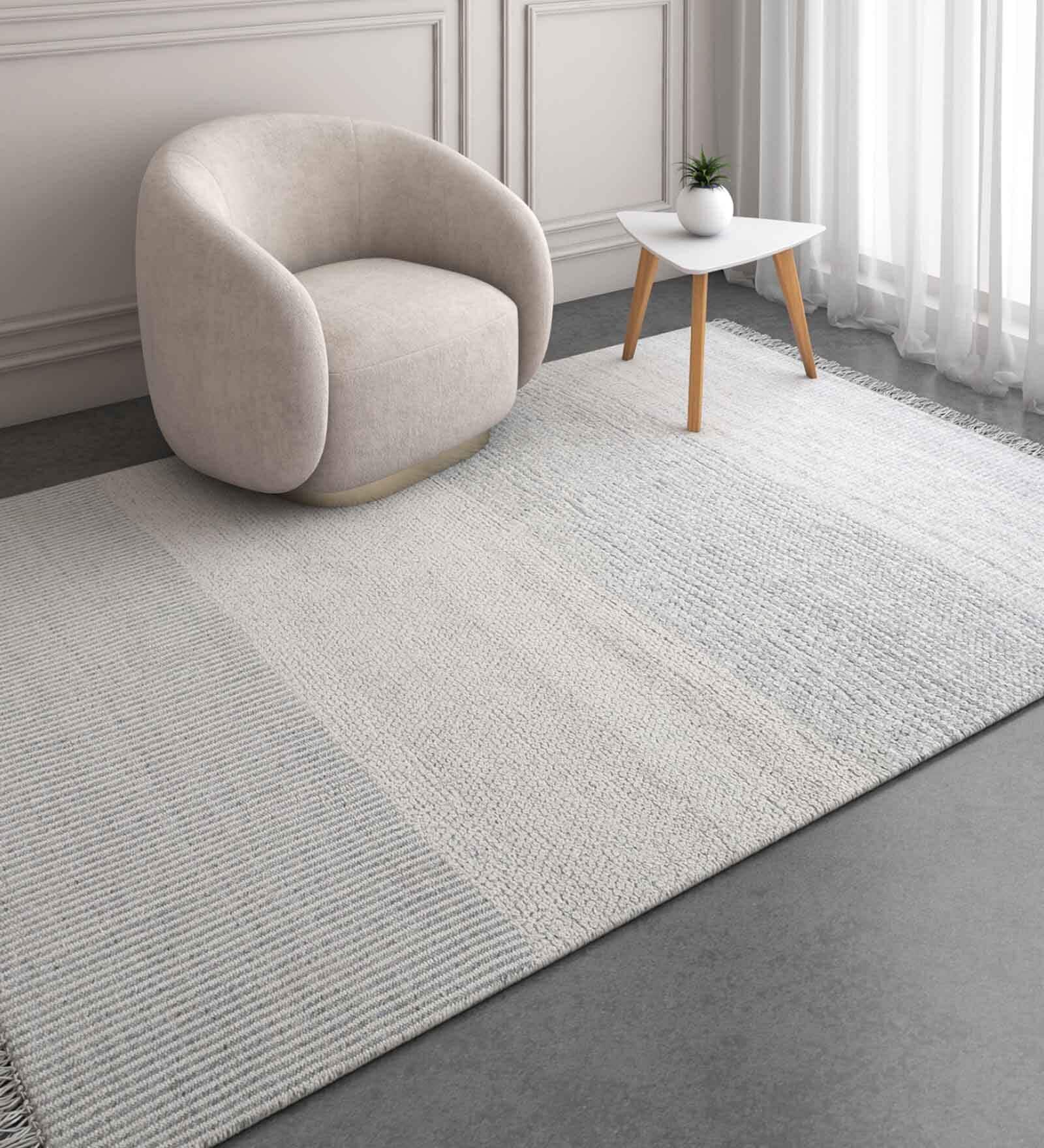 Grey Polyester Geometric 72 x 108 Inches Flat Weaves Dhurries