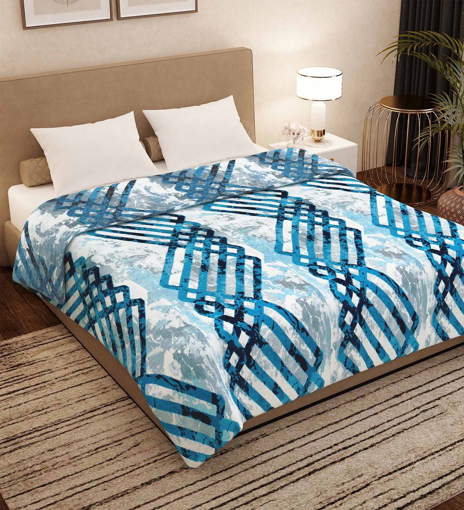 Buy Blue Polyester Graphic 300 GSM Finley Double Bed Blankets by Story ...