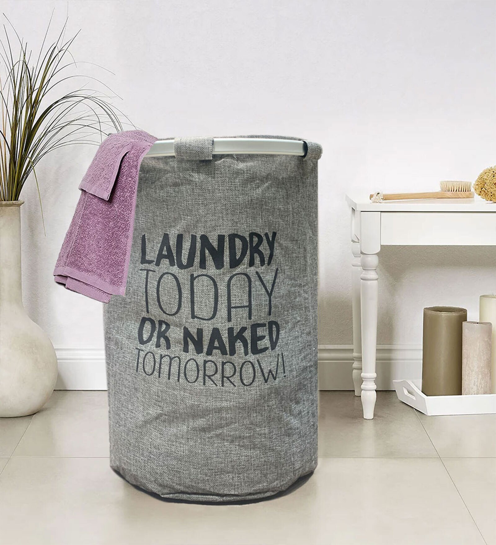 Grey Polyester Laundry Basket