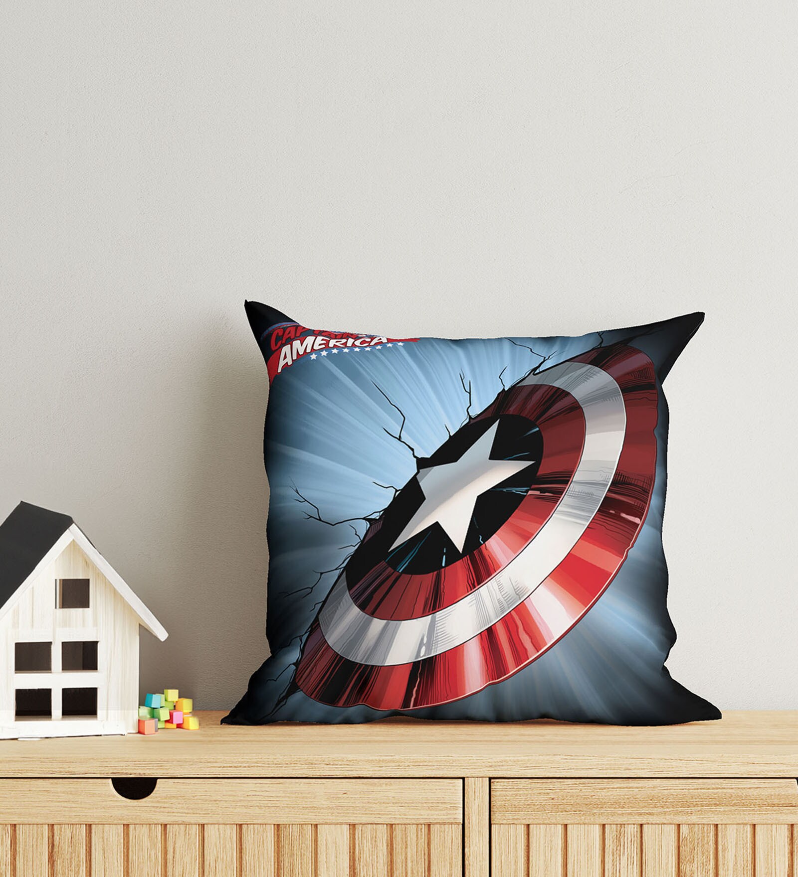 Grey Polyester Marvel 16x16 inches Reversible Kids Cushion (1 Pc)