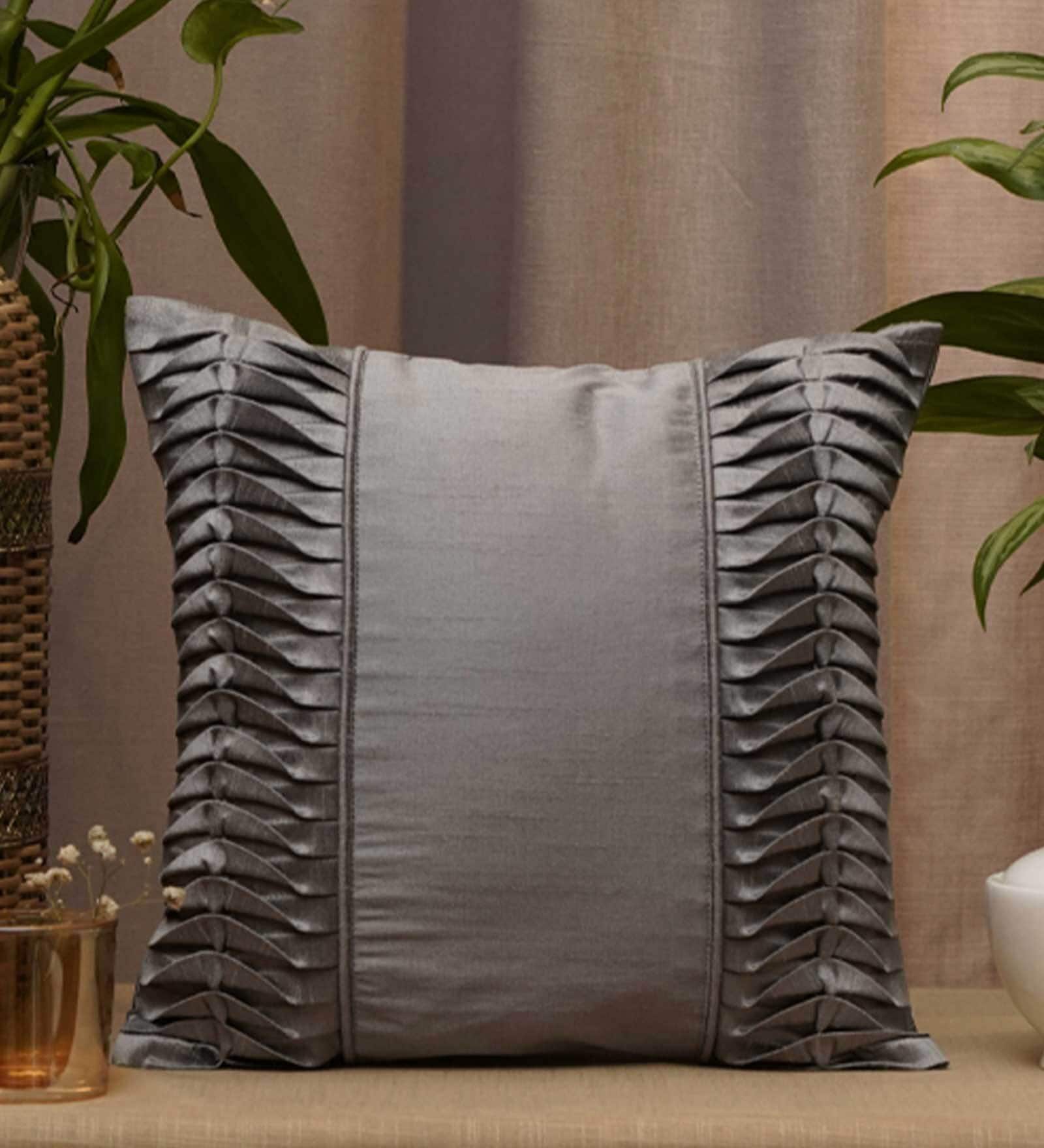 Grey Textured Polyester 12 x 12 Inches Cushion Cover