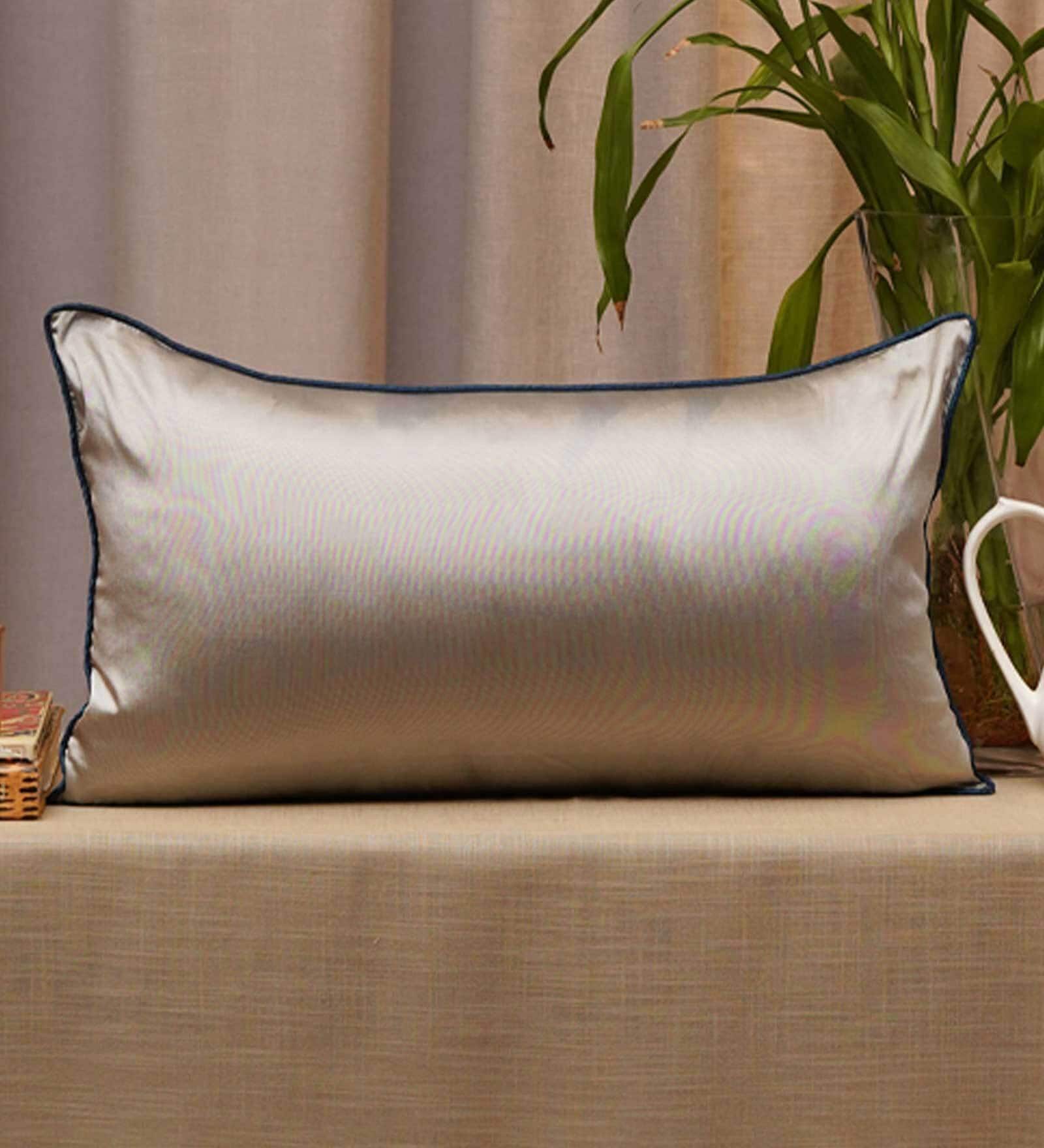 Grey Solid Polyester 22 x 12 Inches Cushion Cover