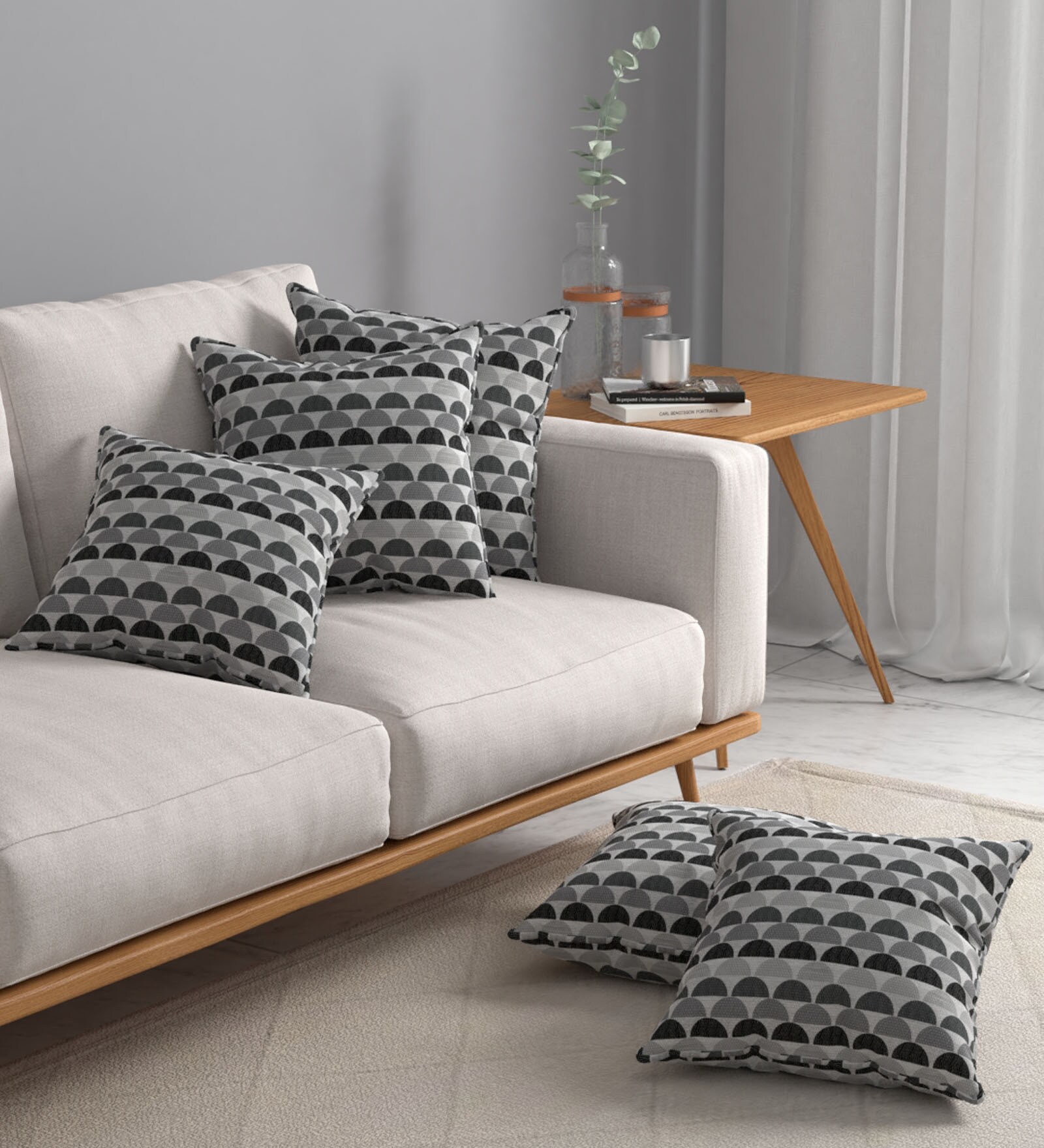 Grey Geometric Polyester 16 x 16 Inches Cushion Covers (Set of 5)