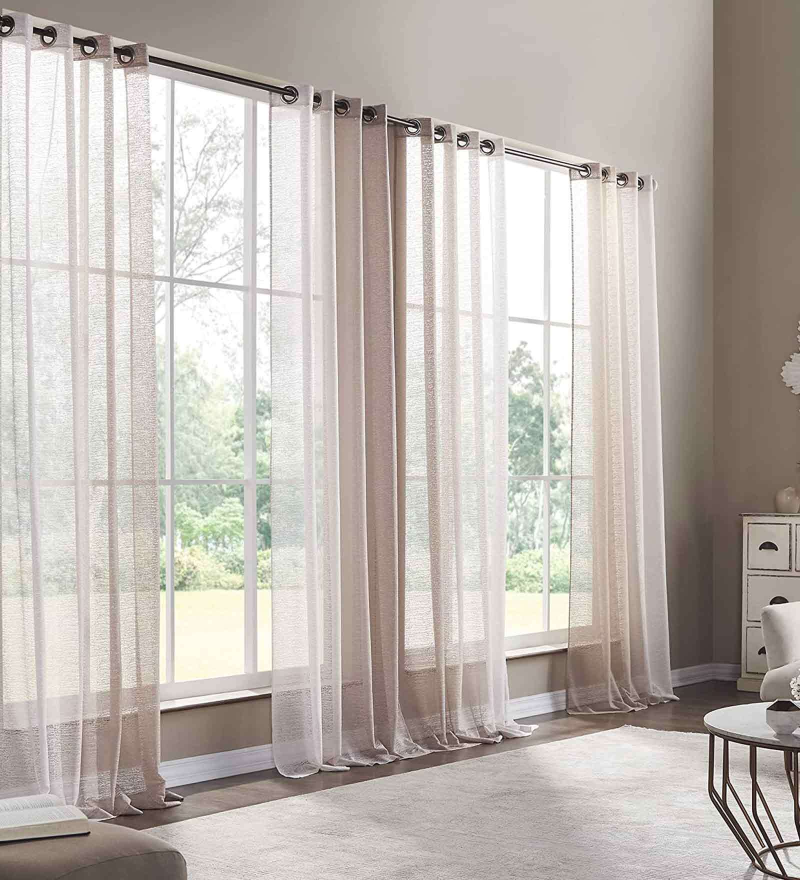 Grey Solid Polyester 8 Ft Sheer Eyelet Door Curtains (Set of 2)
