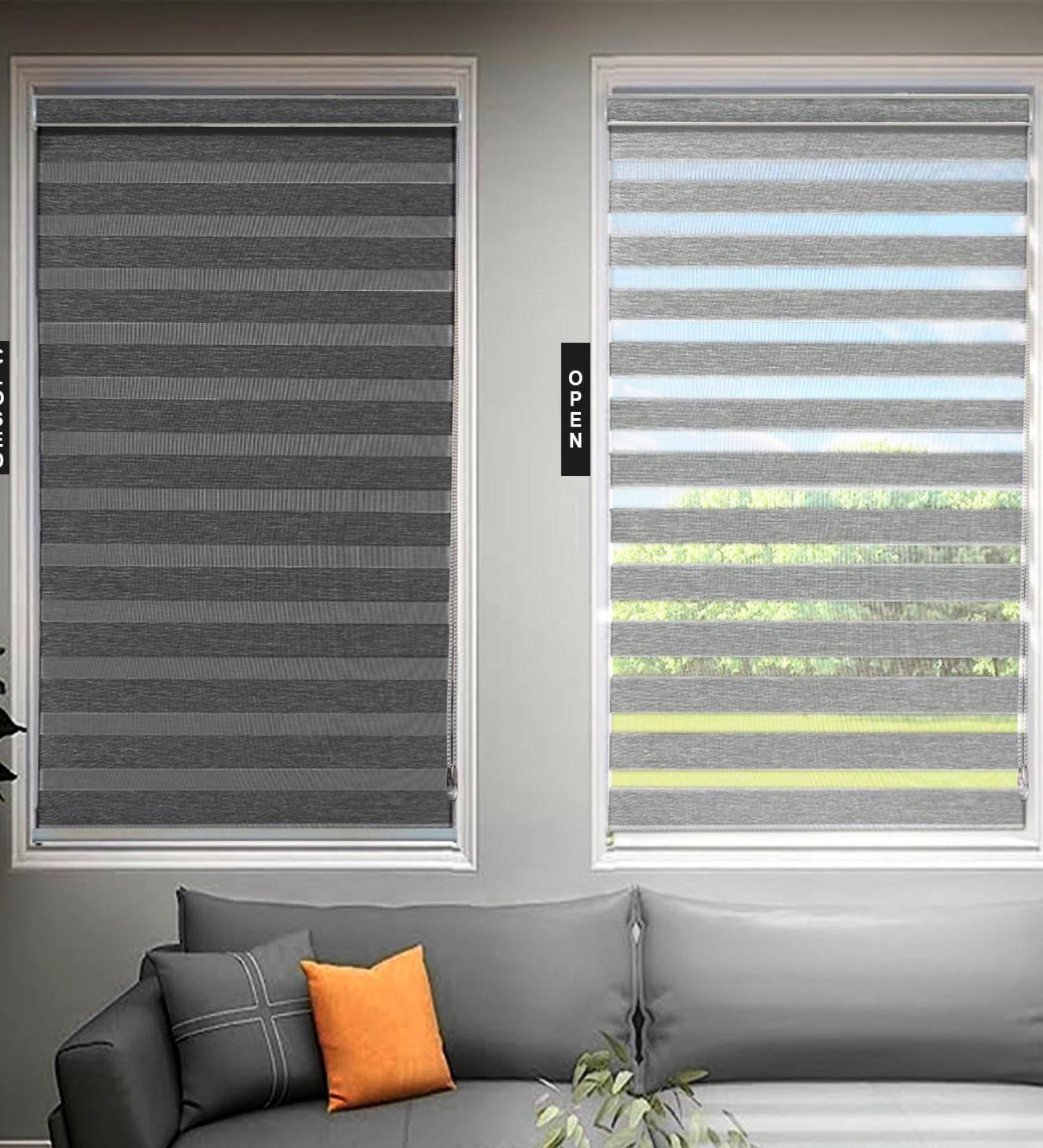 Grey Polyester Solid 84 X 36 inches Semisheer Zebra Blind