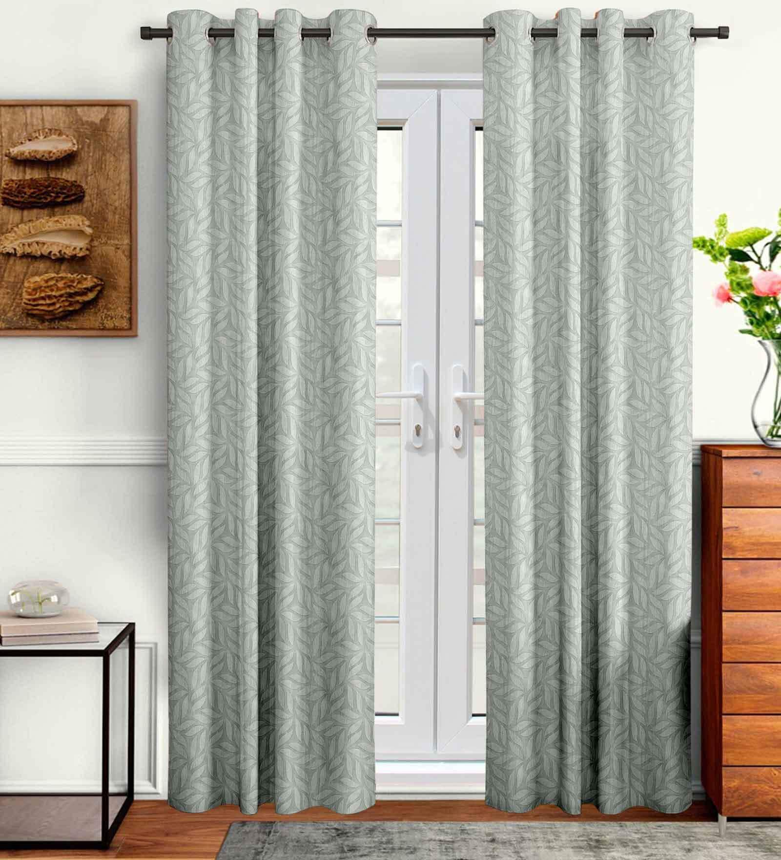 Grey Solid Polyester 7 Ft Semisheer Eyelet Door Curtains (Set of 2)