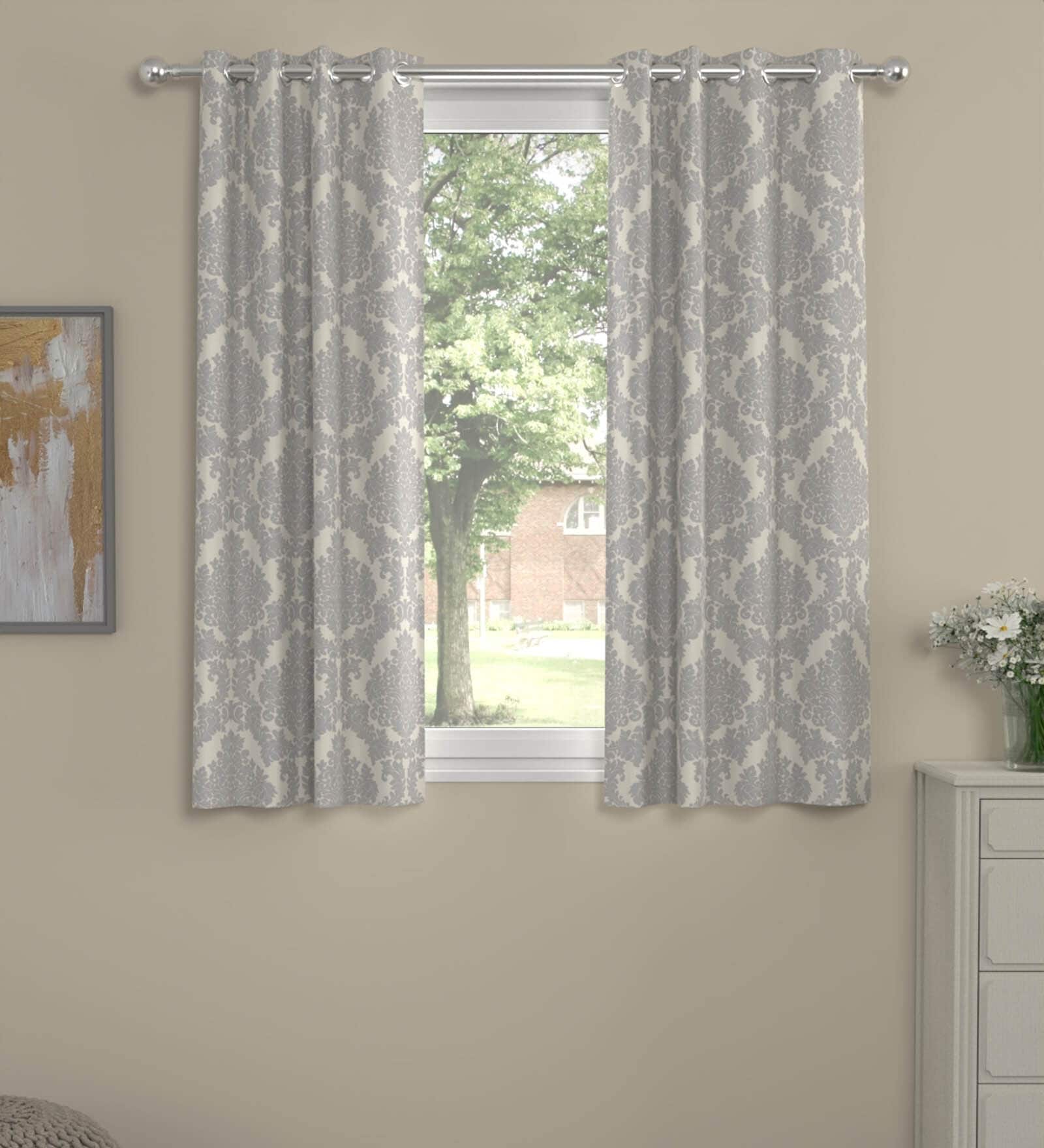 Grey Polyester Traditional 5ft Semisheer Eyelet (2 pc) Window Curtains