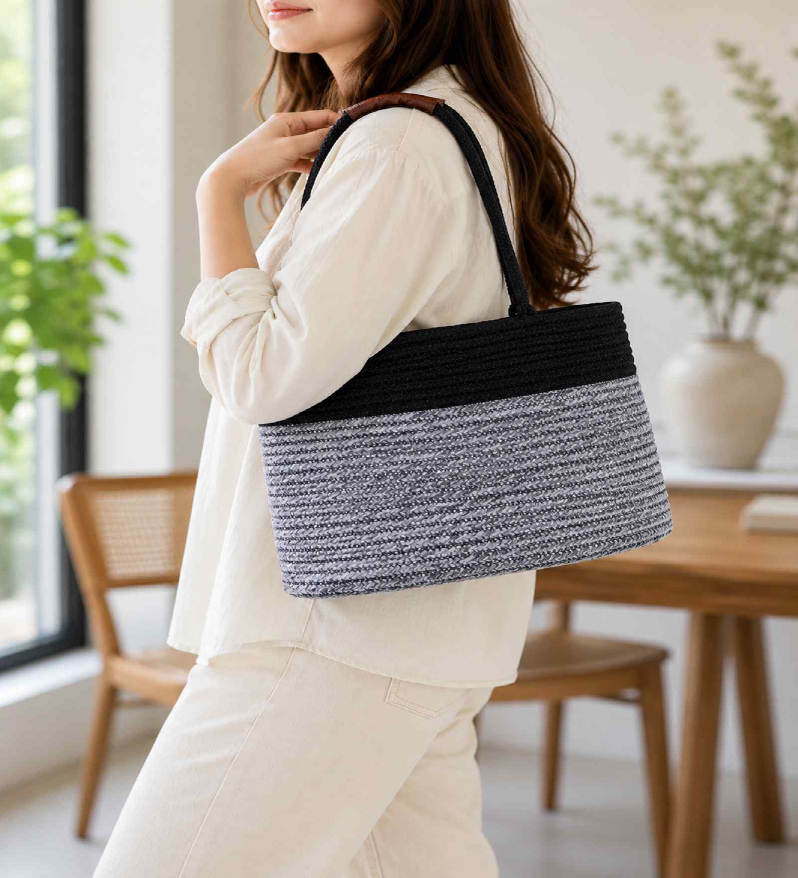 Grey Polypropelyene Braided Corsica Tote Basket/Bag