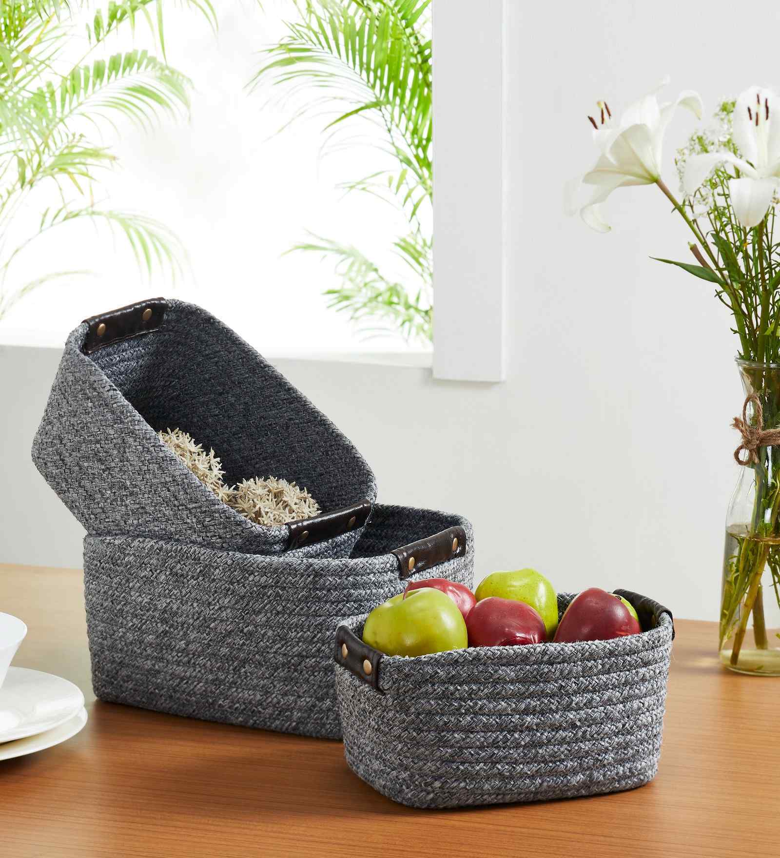 Grey Polypropelyene Braided Tri Color Storage Basket