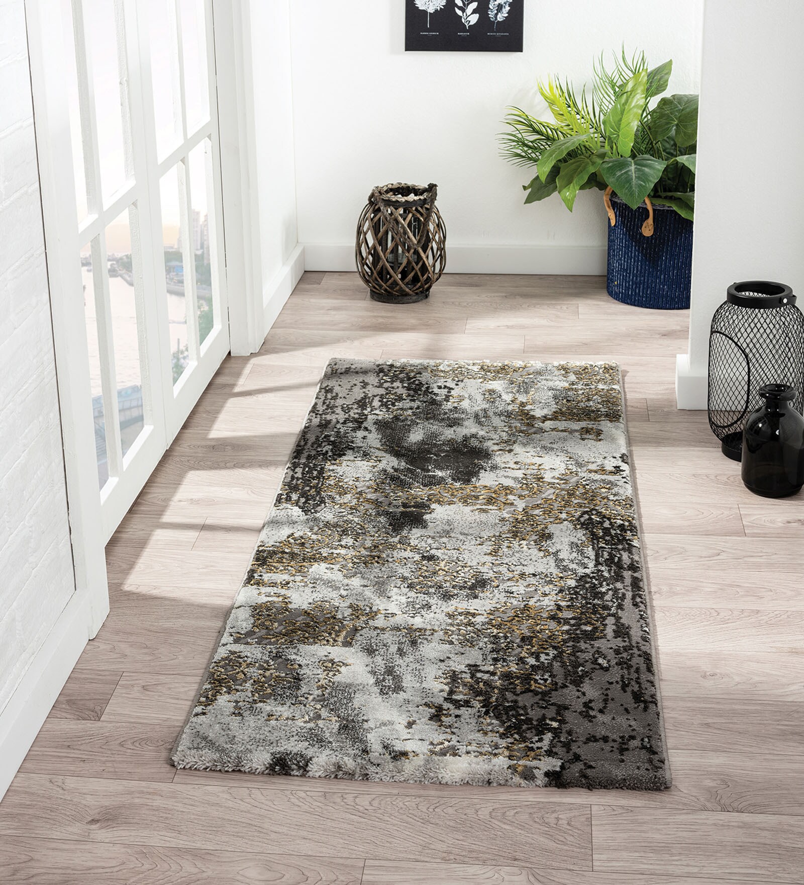 Grey Polypropylene 59 x 24 Inches Machine Made Floor Runner