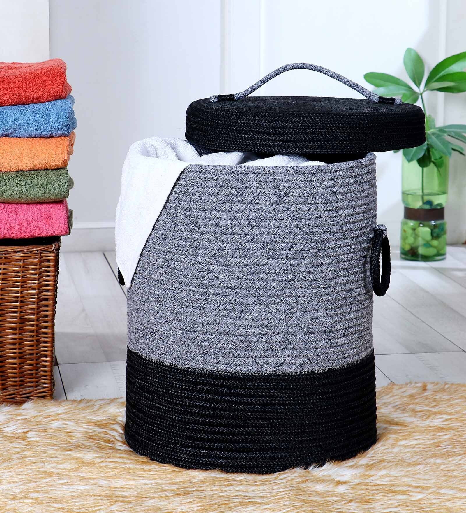 Grey Polypropylene 52 Ltr (1Pc) Laundry Basket with Lid