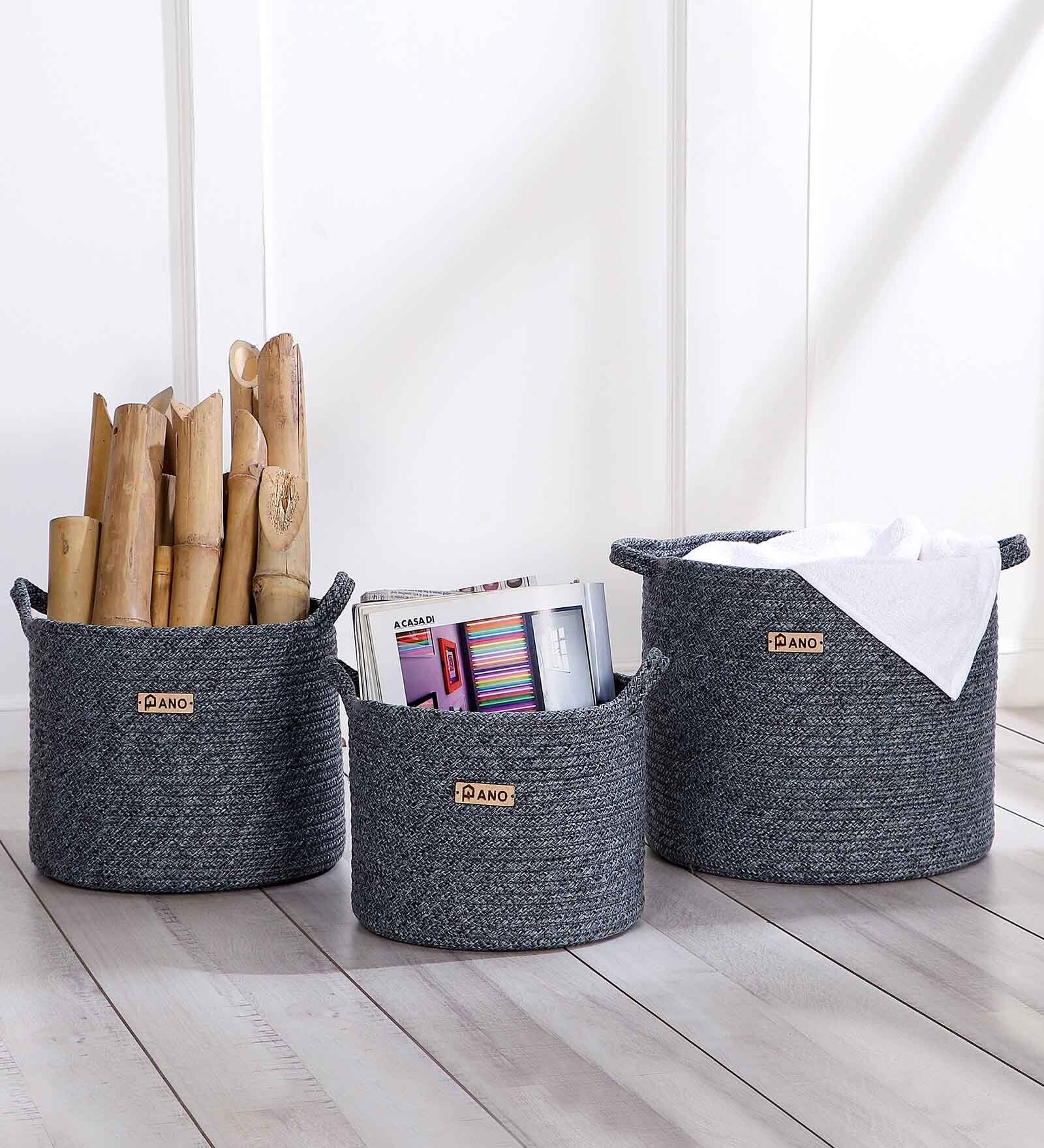 Grey Polypropylene 52 Ltr (3Pcs) Storage Basket