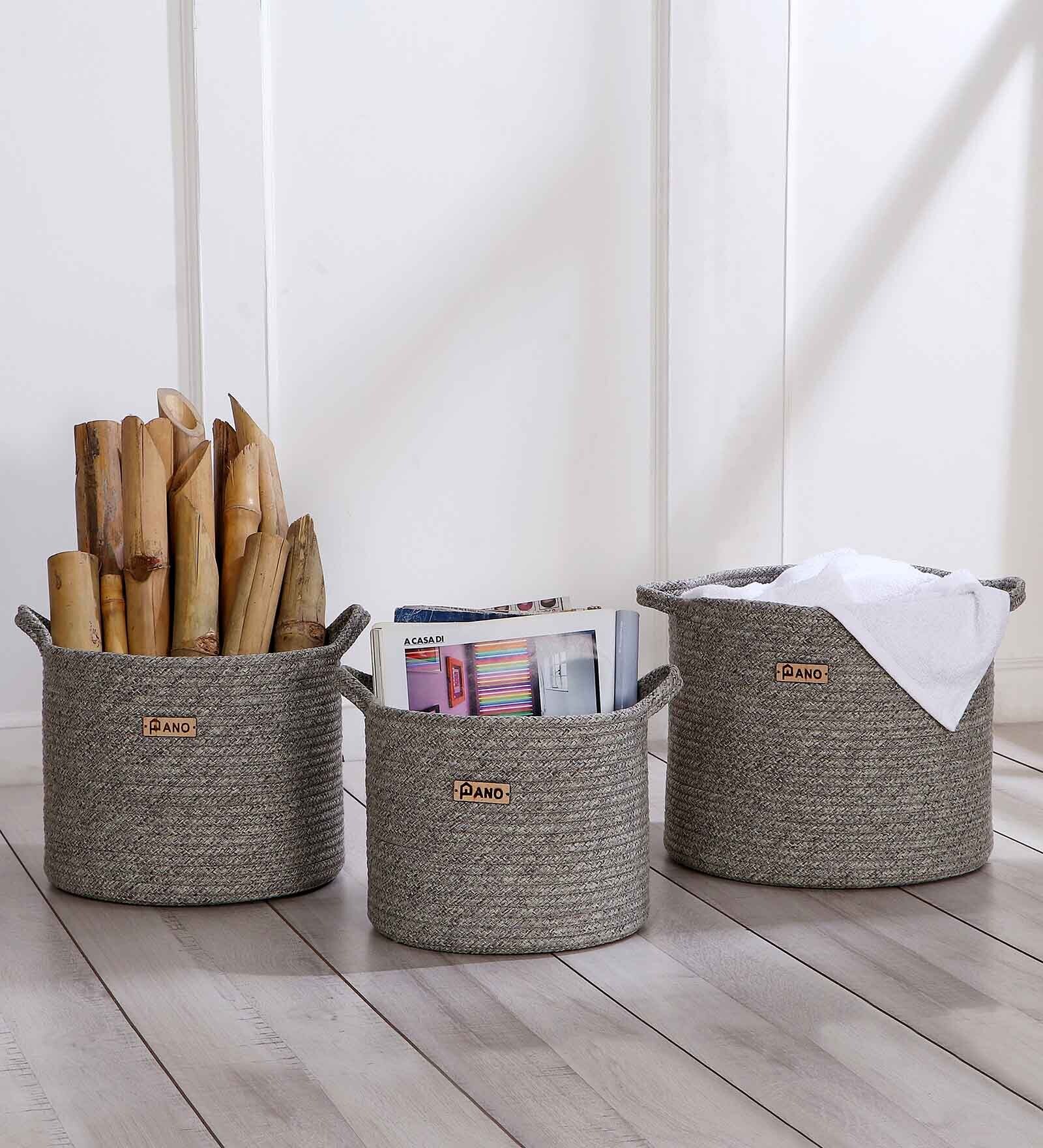 Grey Polypropylene 52 Ltr (3Pcs) Storage Basket