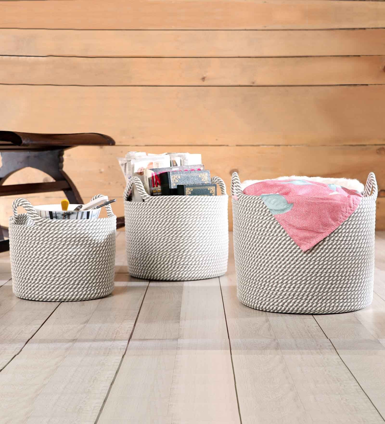 Grey Polypropylene 52 Ltr (3Pcs) Storage Basket