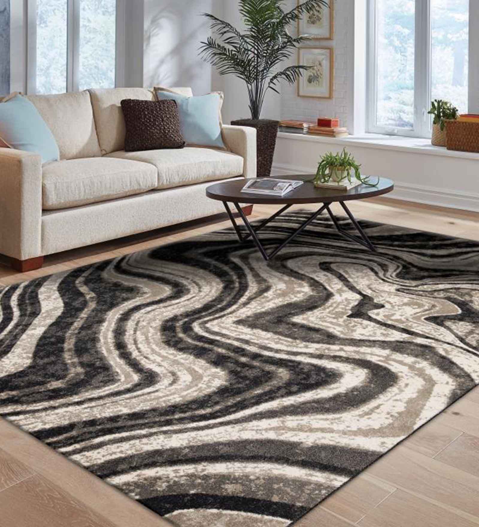 Grey Abstract Polypropylene 4 ft x 6 ft Machine Made Carpet