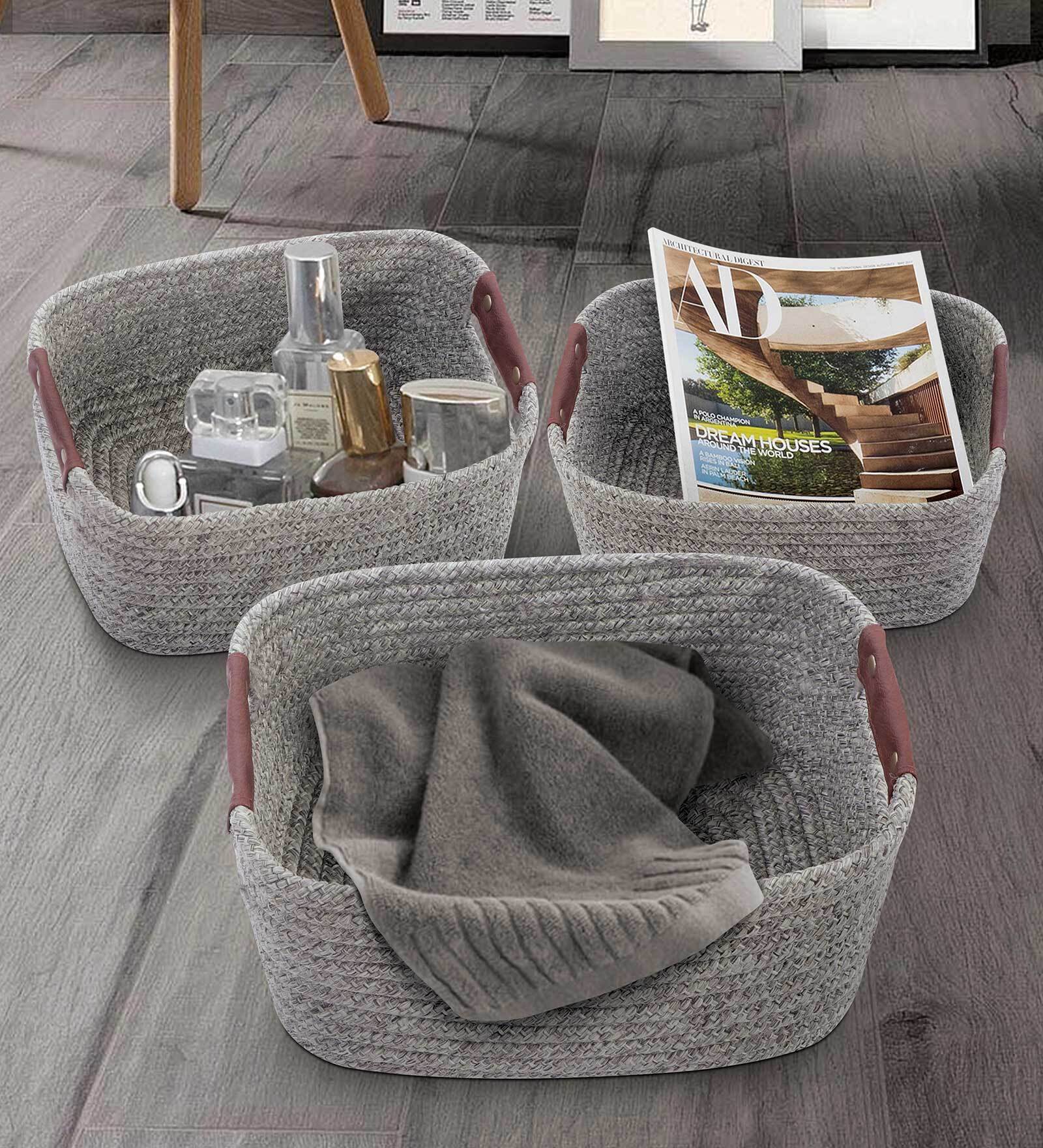 Grey Polypropylene Non Foldable Multi Purpose Storage Baskets (Set of 3)