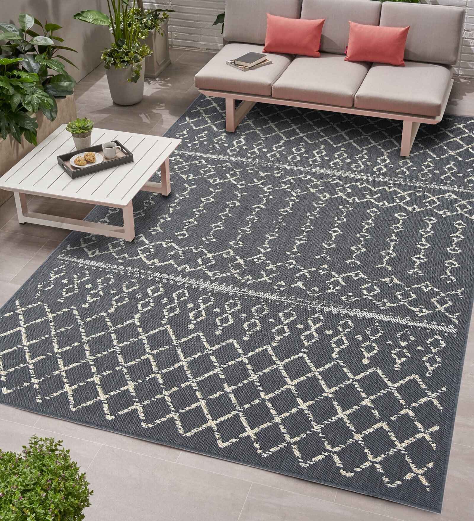 Grey Persian Polypropylene 8 ft x 10 ft Machine Made Carpet