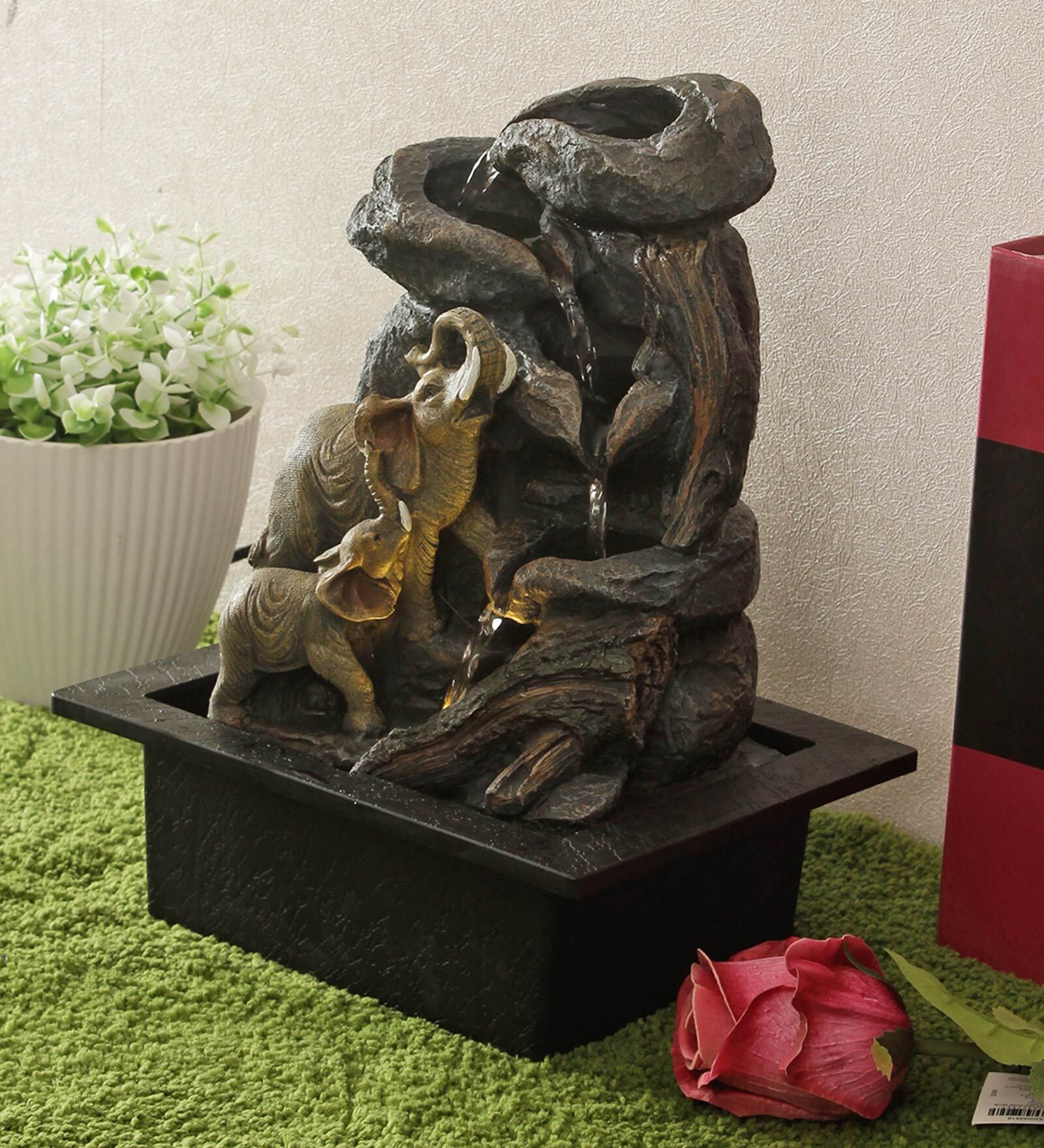 Buy Living Essence Grey Polyresin Elephant Indoor Water Fountain by Hometown at 100 OFF by