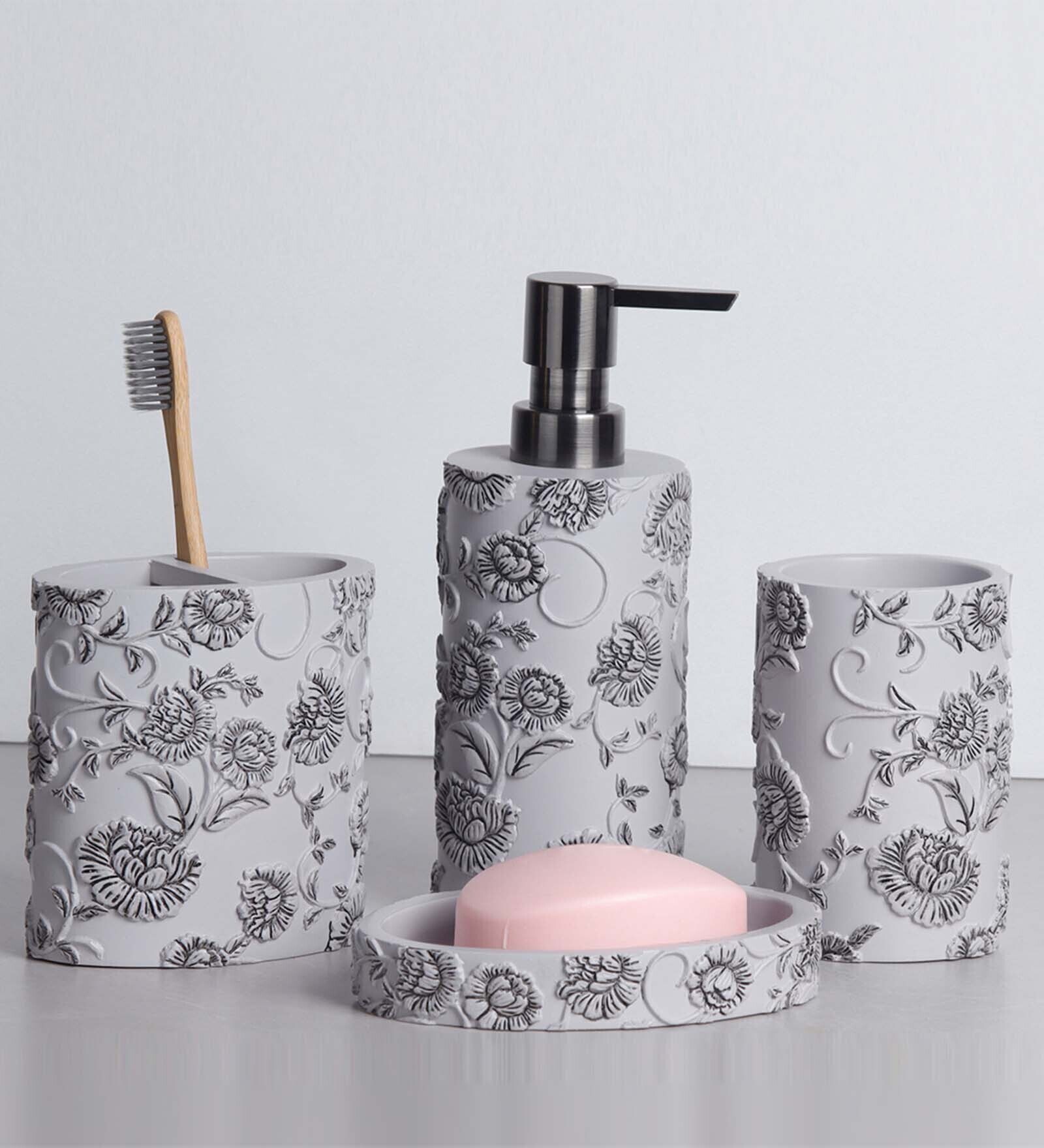Grey Polyresin Stain Resistant 4Pcs  Bath Set
