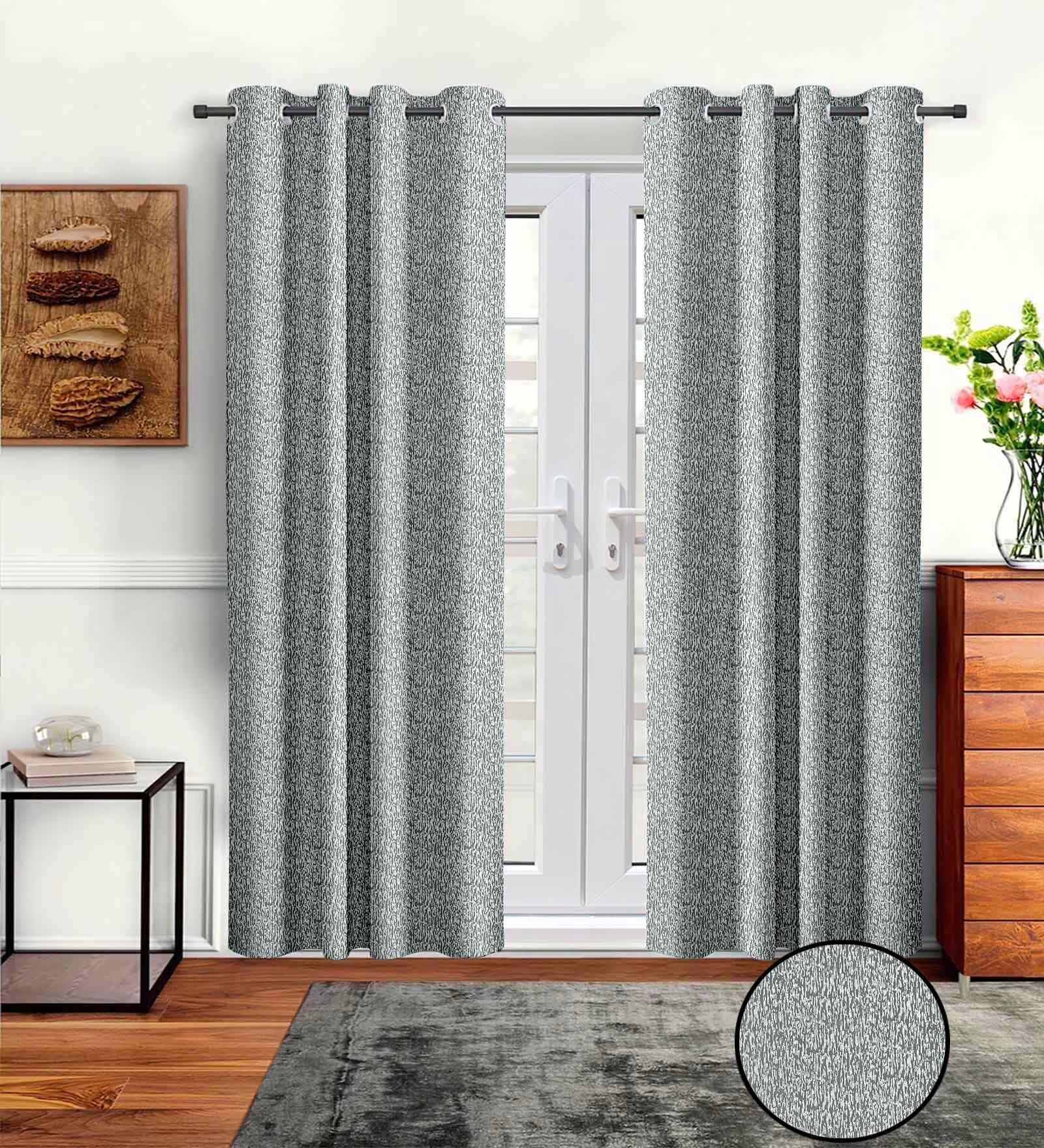 Grey Polyster Abstract 9ft Light Filtering Eyelet 2 Pc Long Door curtains