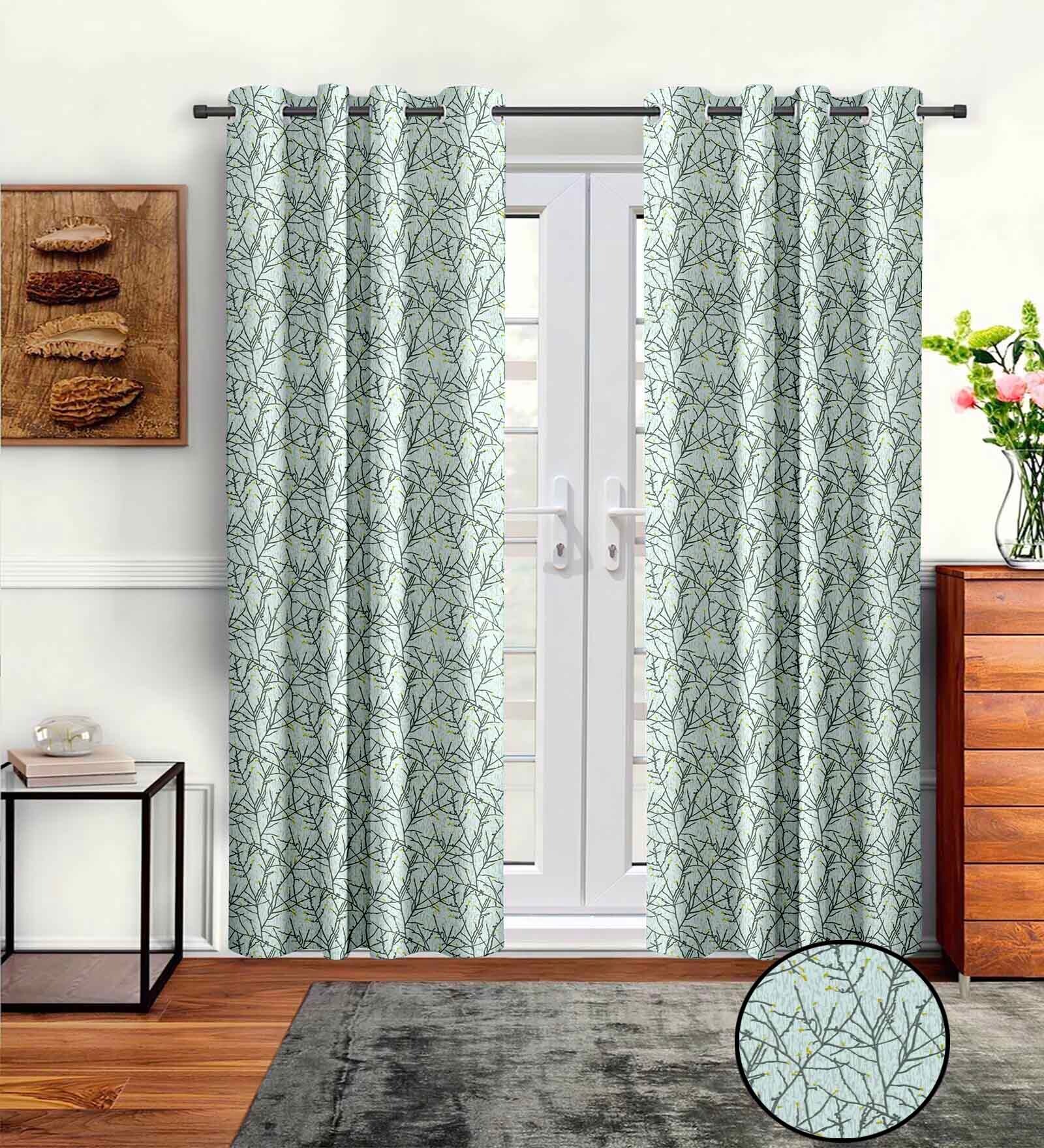 Grey Polyster Abstract 9ft Light Filtering Eyelet 2 Pc Long Door curtains