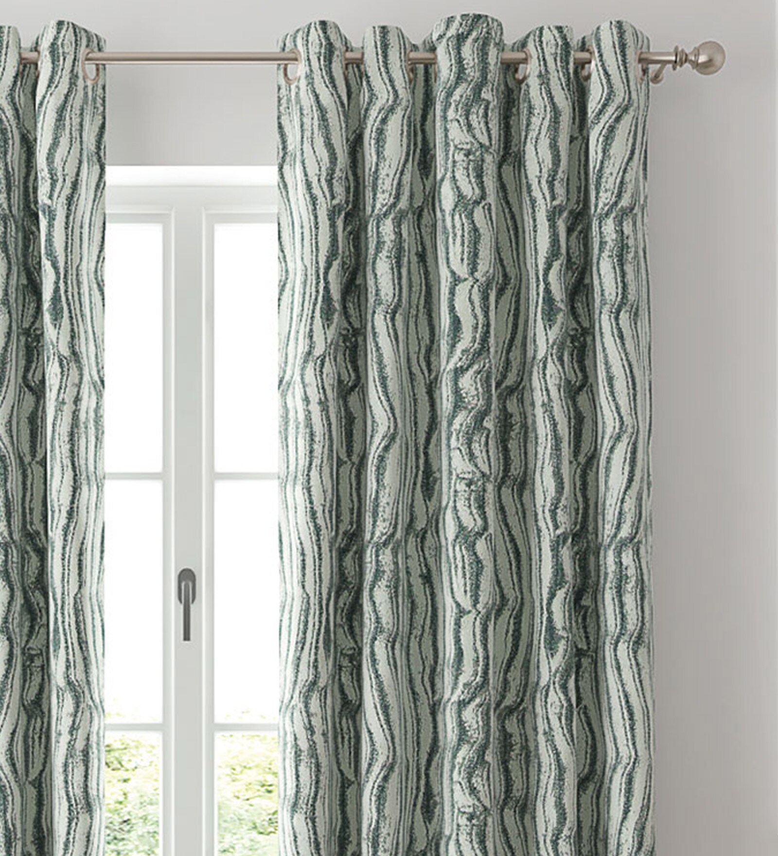 Grey Abstract Polyester 7 Ft Semisheer Eyelet Door Curtains (Set of 2)