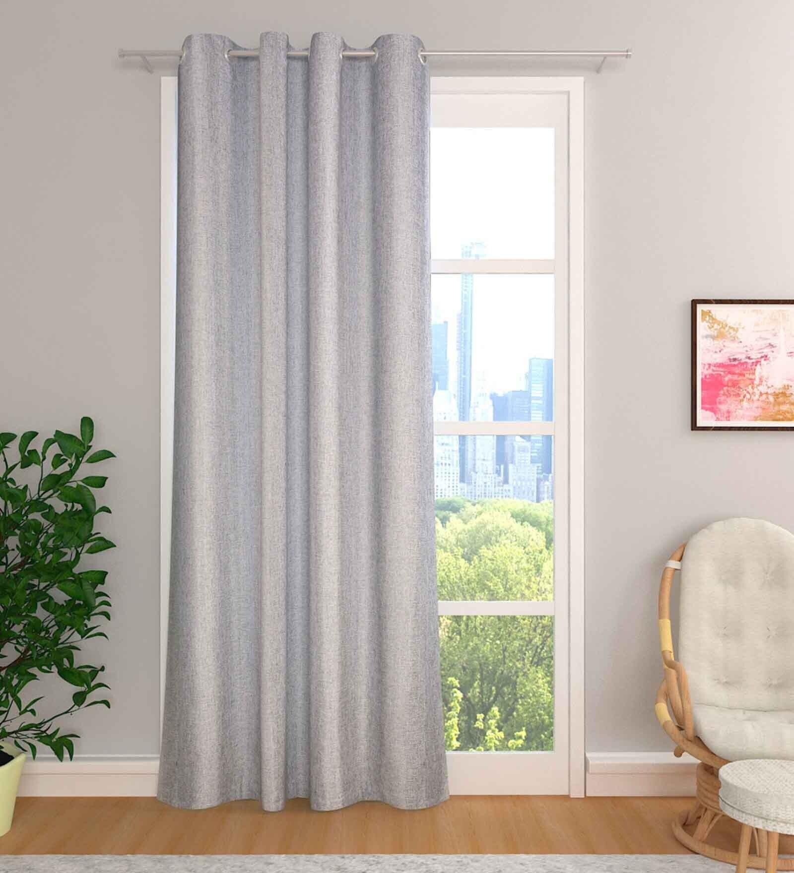 Grey Premium Jute Solid 8ft Light Filtering Eyelet Longdoor Curtain (1 Pc)