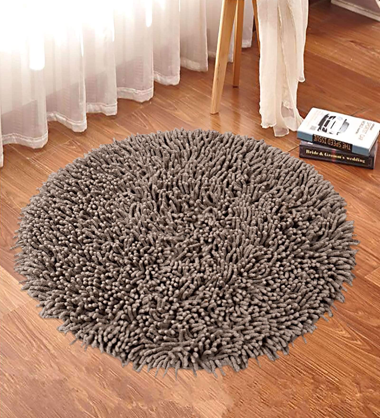 Brown Cotton Plain Solid 47X47 Inches Antiskid Bath Mat