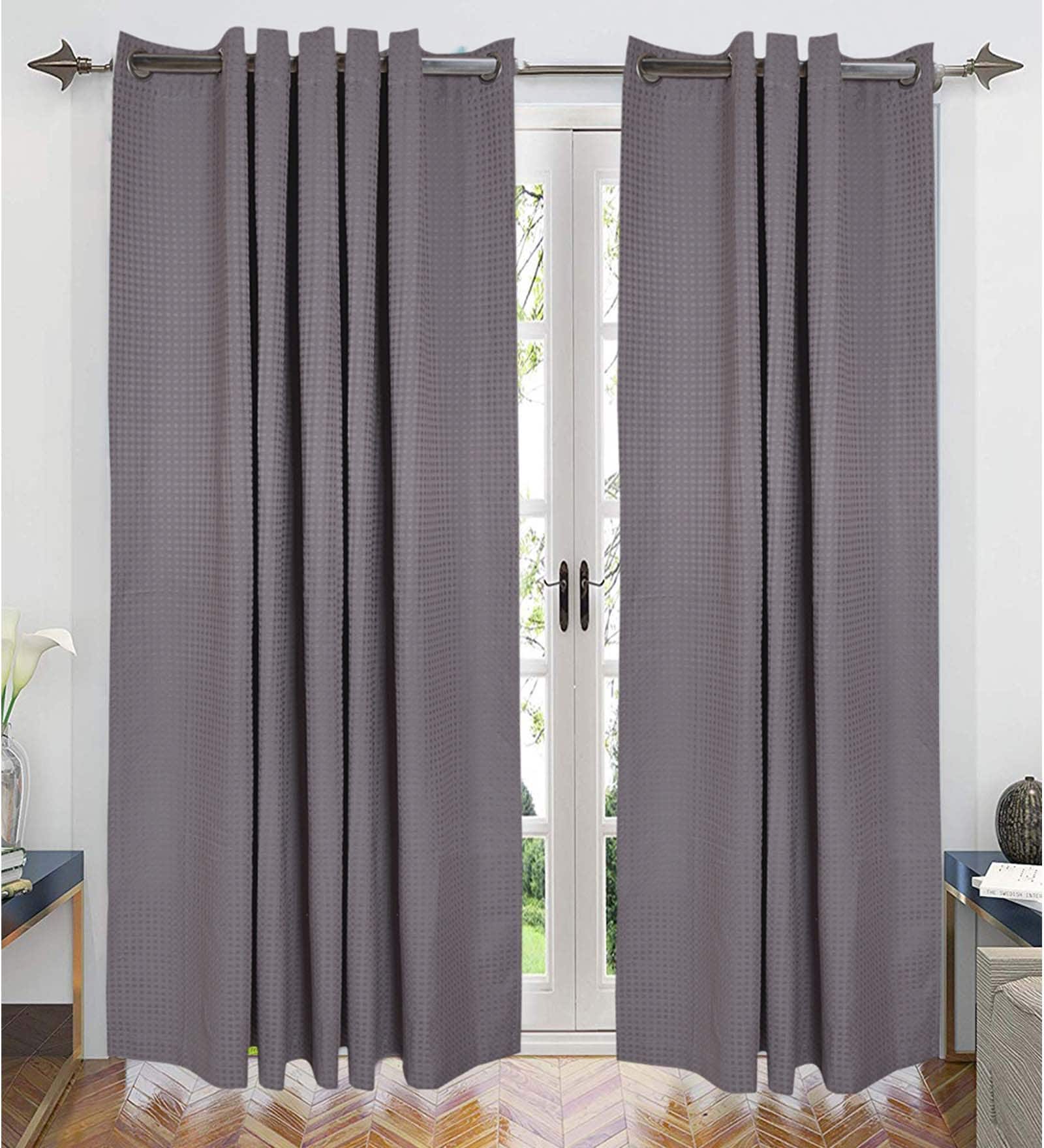 Grey Geometric Cotton 7 Ft Semisheer Eyelet Door Curtains (Set of 2)